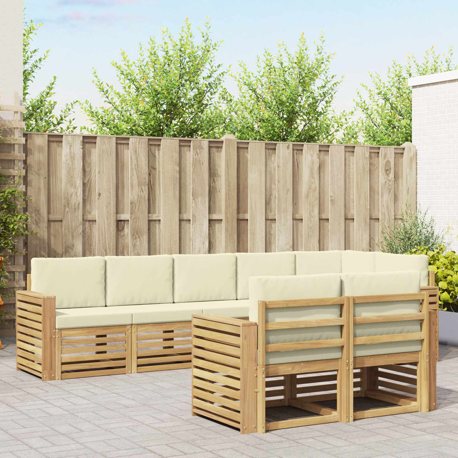 Outdoor-Sofagarnitur 8 pcs Weiß und Creme 310 x 132,5 x 73 cm