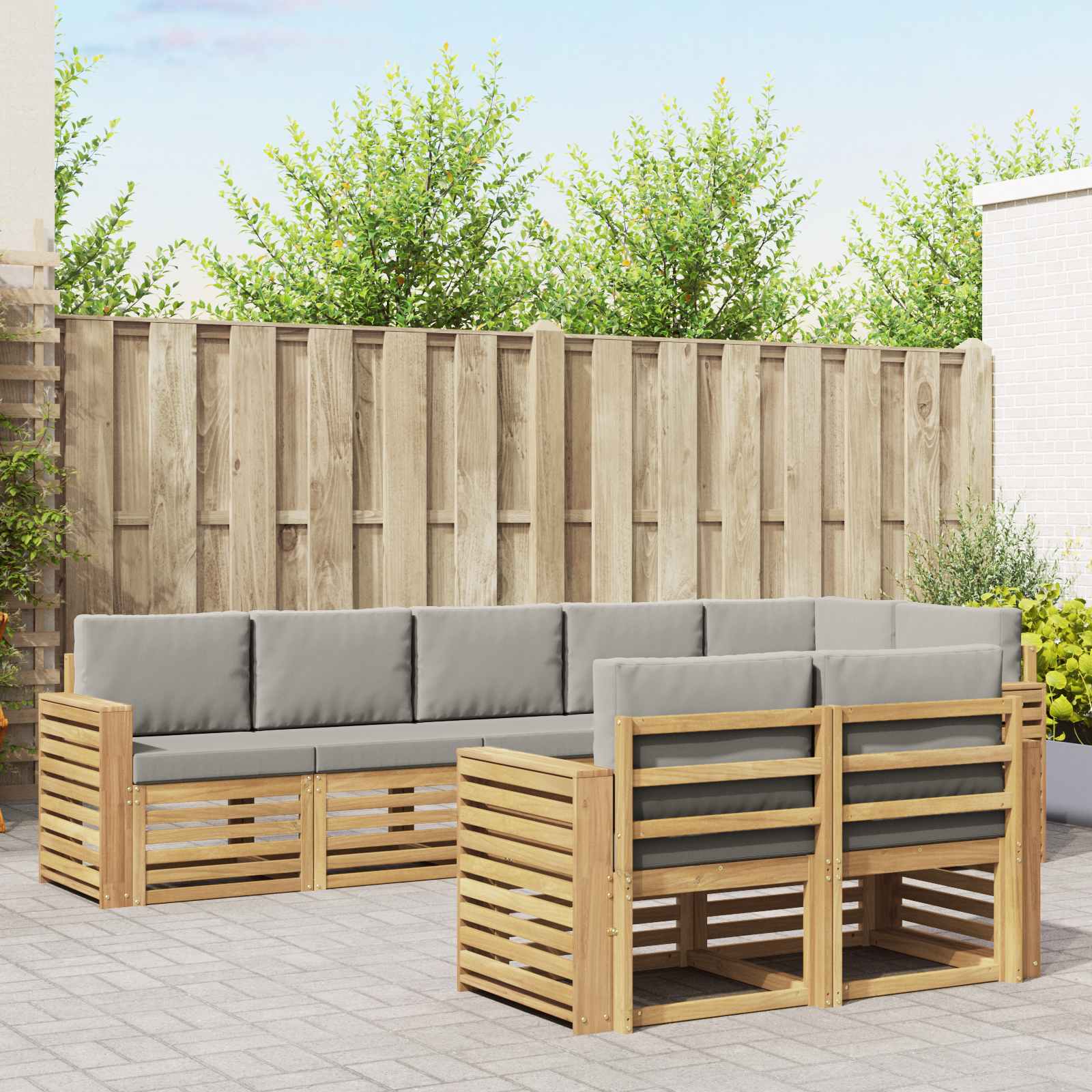 Outdoor-Sofagarnitur 8 pcs Weiß und Hellgrau
