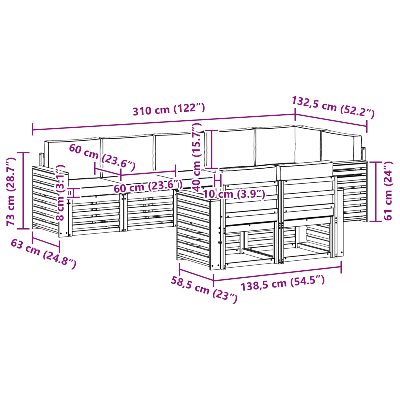 Outdoor-Sofagarnitur 8 pcs Weiß und Hellgrau