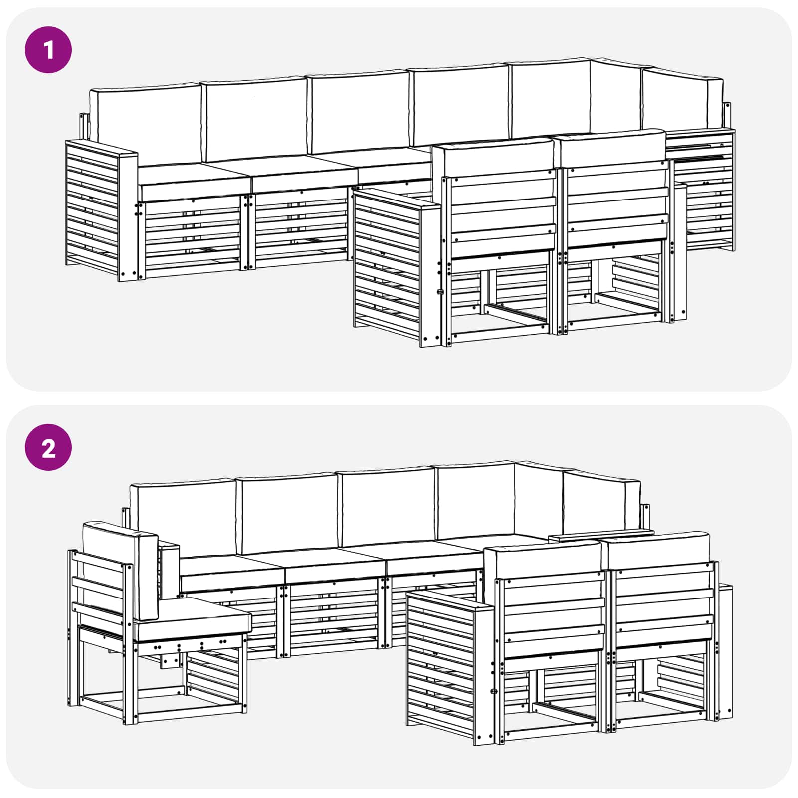 Outdoor-Sofagarnitur 8 pcs Weiß und Hellgrau