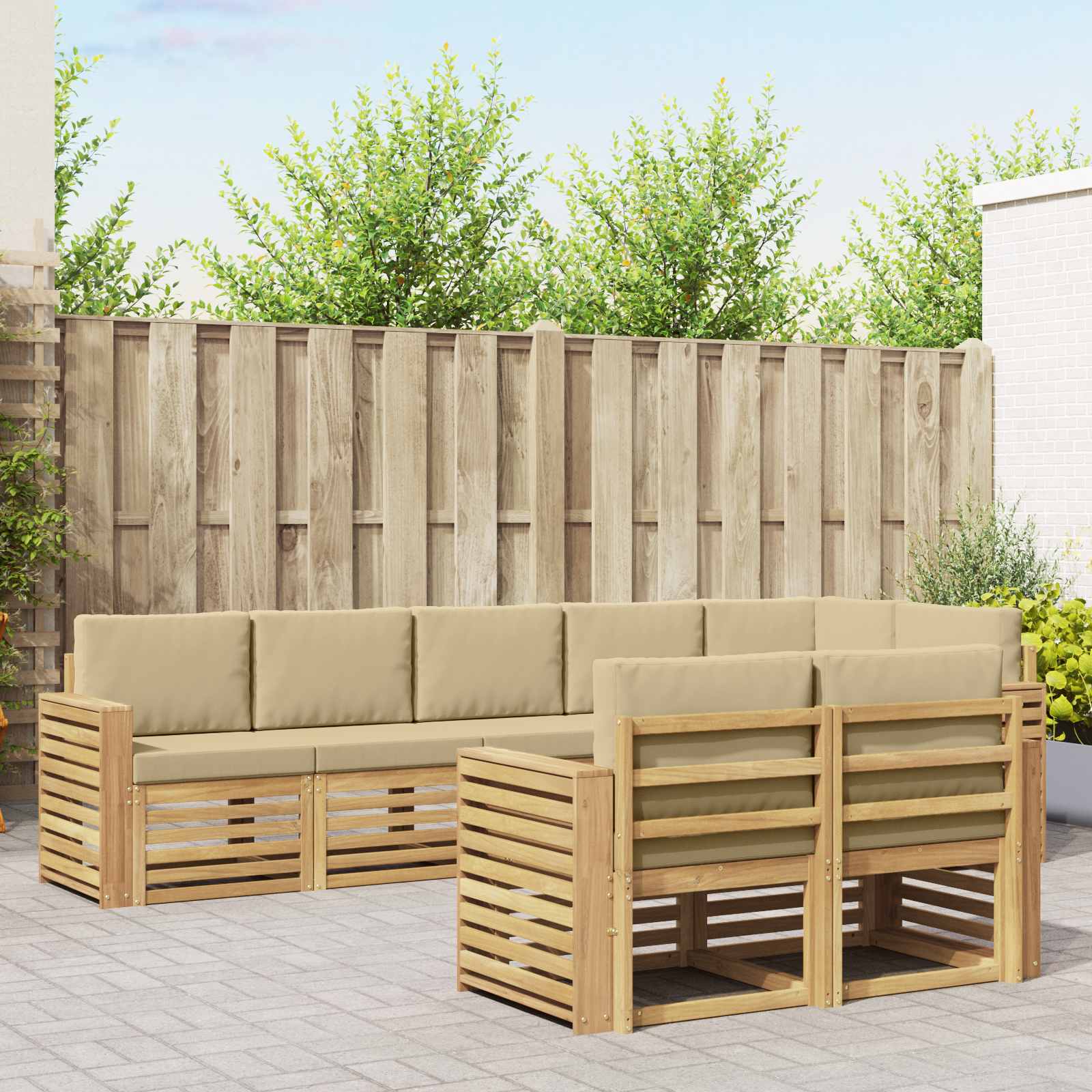 Outdoor-Sofagarnitur 8 pcs Weiß und Beige 310 x 132,5 x 73 cm