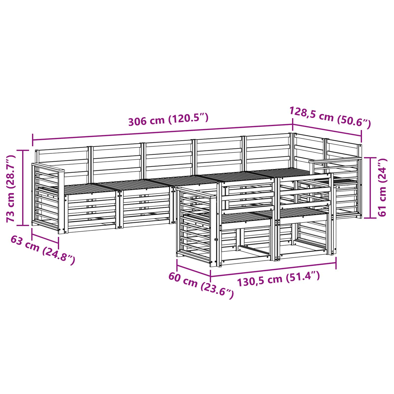 Outdoor-Sofagarnitur 8 pcs Weiß 306 x 128,5 x 73 cm
