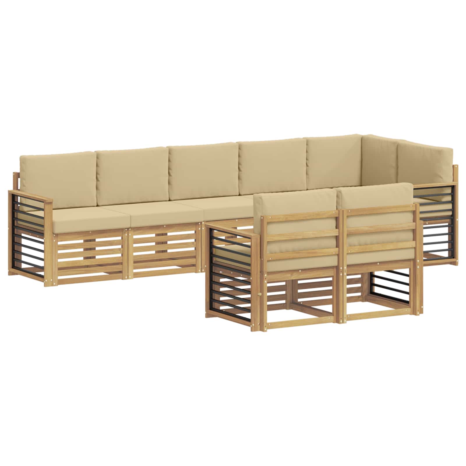 Outdoor-Sofagarnitur 8 pcs Weiß und Beige 306 x 128,5 x 73 cm