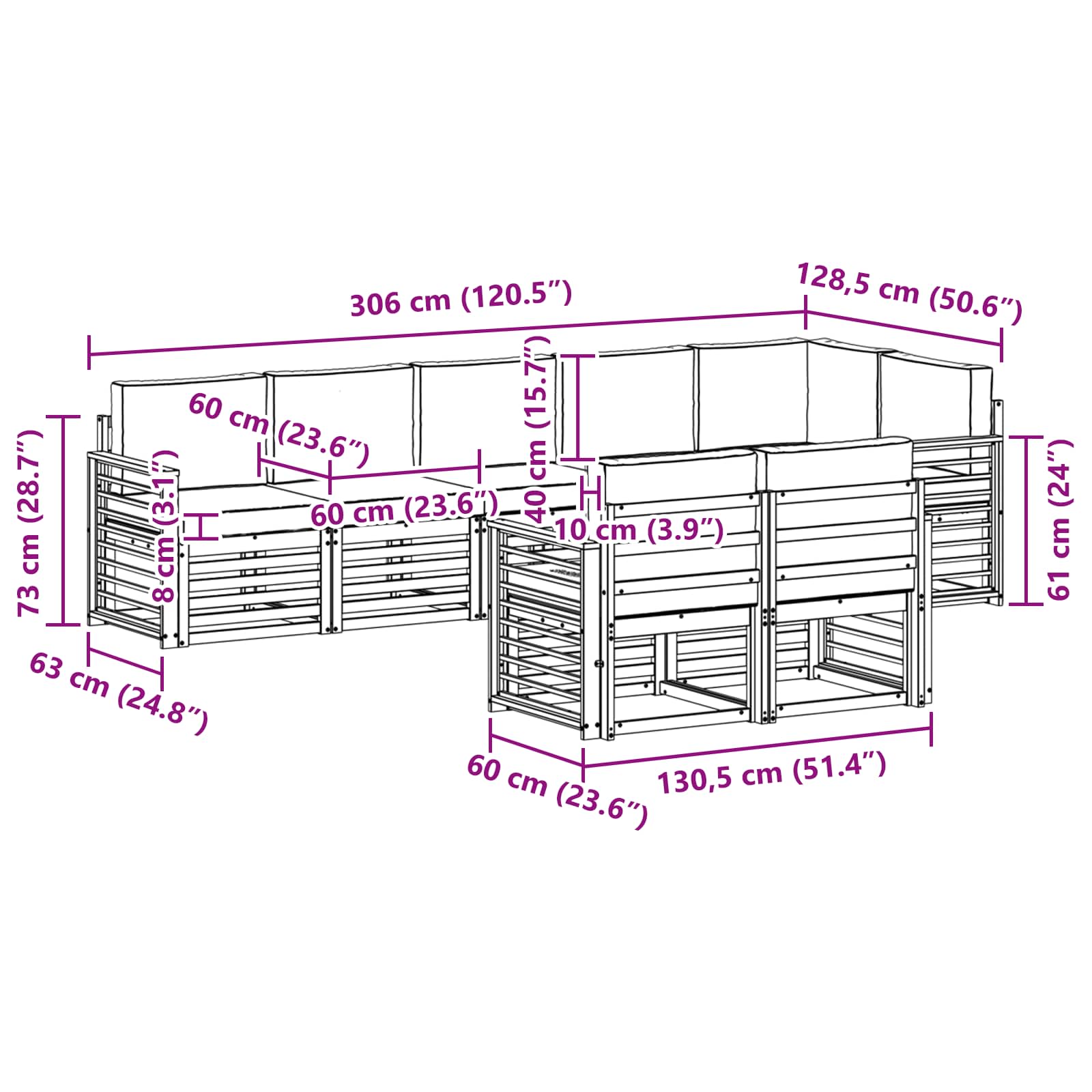 Outdoor-Sofagarnitur 8 pcs Weiß und Beige 306 x 128,5 x 73 cm