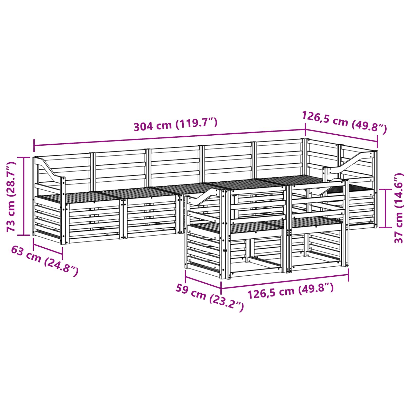 Outdoor-Sofagarnitur 8 pcs Weiß 304 x 126,5 x 73 cm