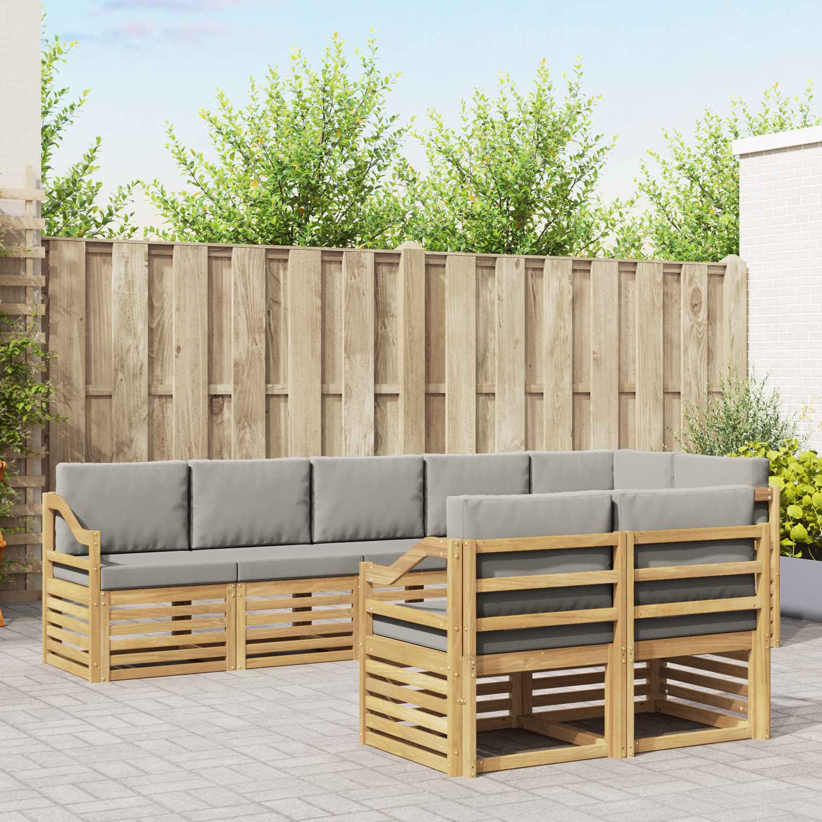Outdoor-Sofagarnitur 8 pcs Weiß und Hellgrau