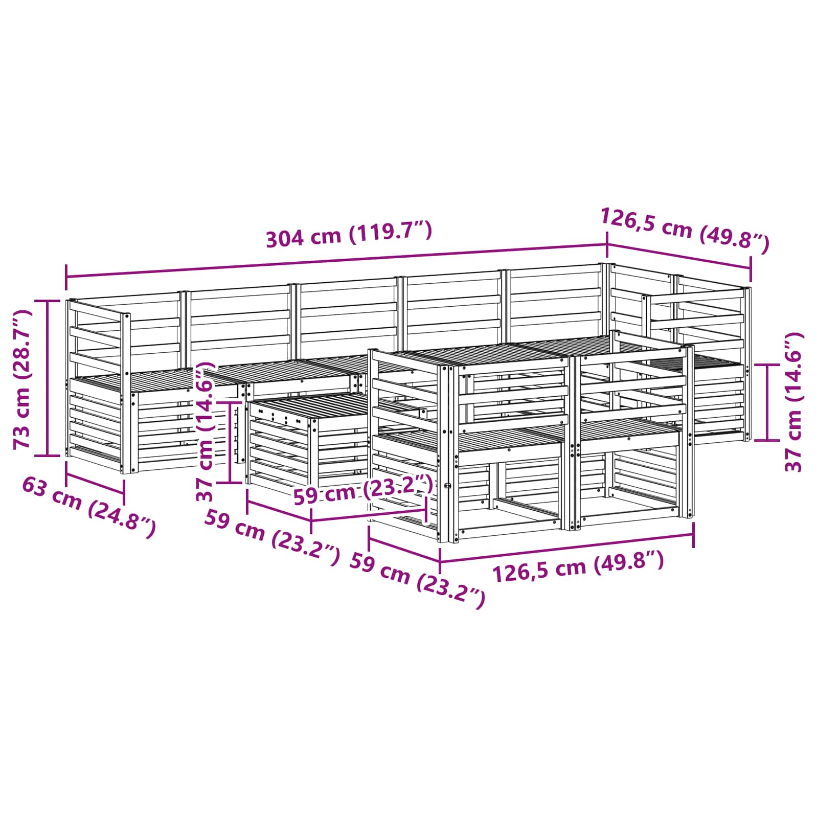 Outdoor-Sofagarnitur 9 pcs Weiß 59 x 59 x 37 cm