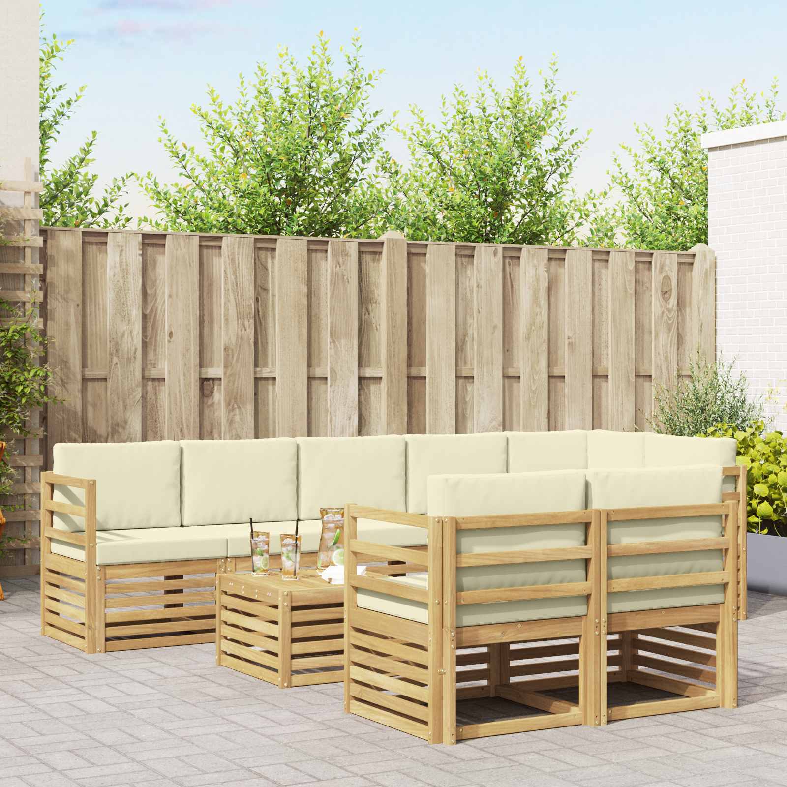 Sofagarnituren 9 pcs Weiß und Creme Massivholz Akazie