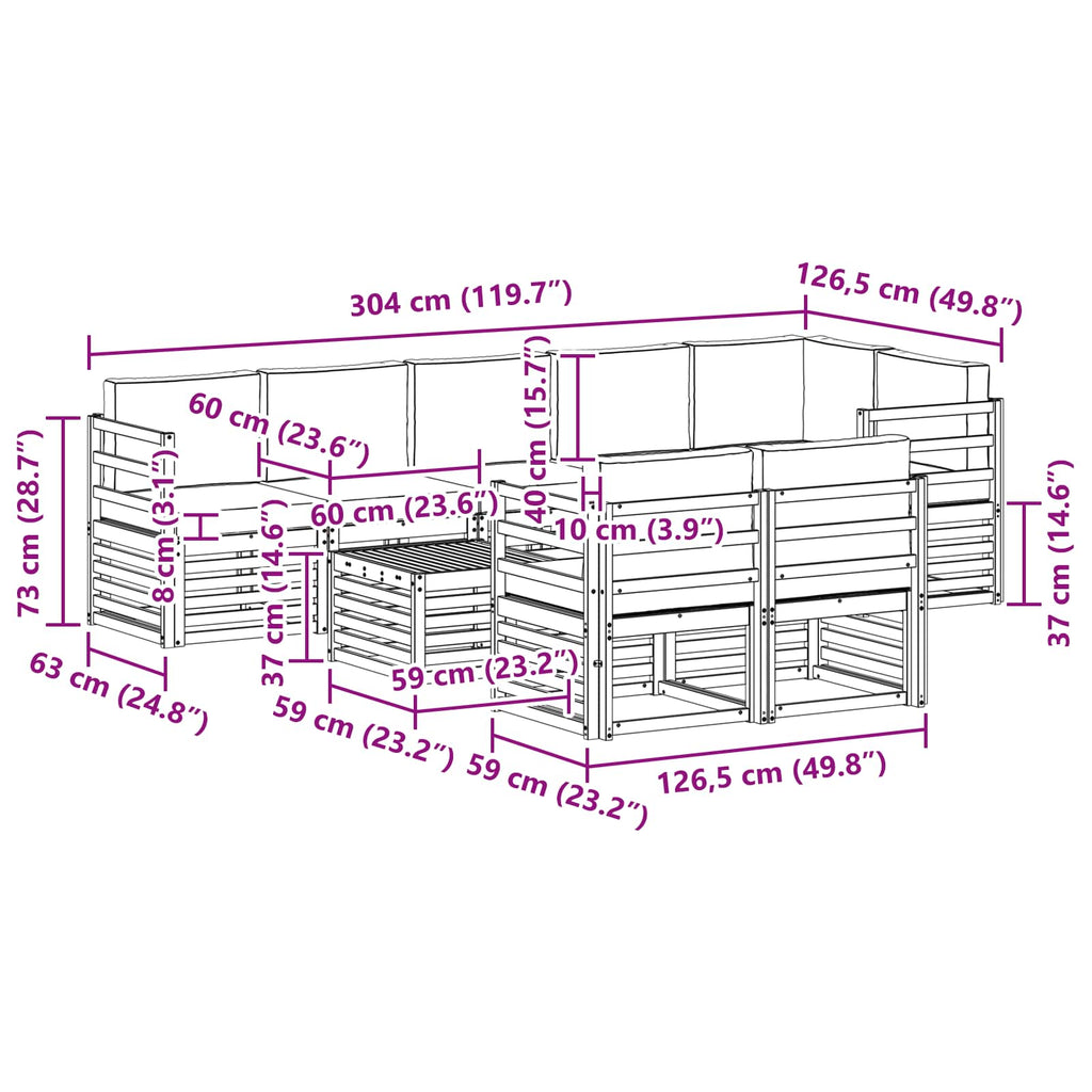Sofagarnituren 9 pcs Weiß und Creme Massivholz Akazie