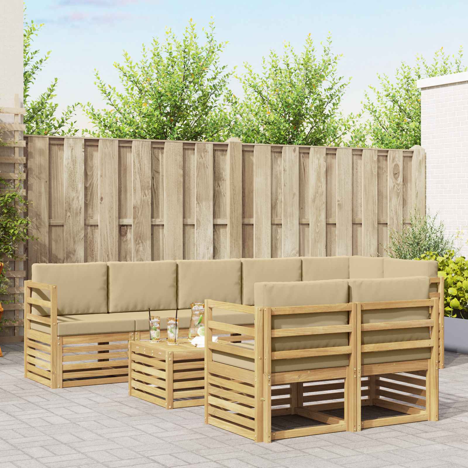 Outdoor-Sofagarnitur 9 pcs Weiß und Beige 59 x 59 x 37 cm