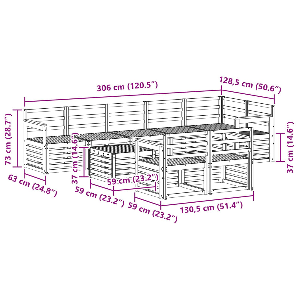 Outdoor-Sofagarnitur 9 pcs Weiß 59 x 59 x 37 cm