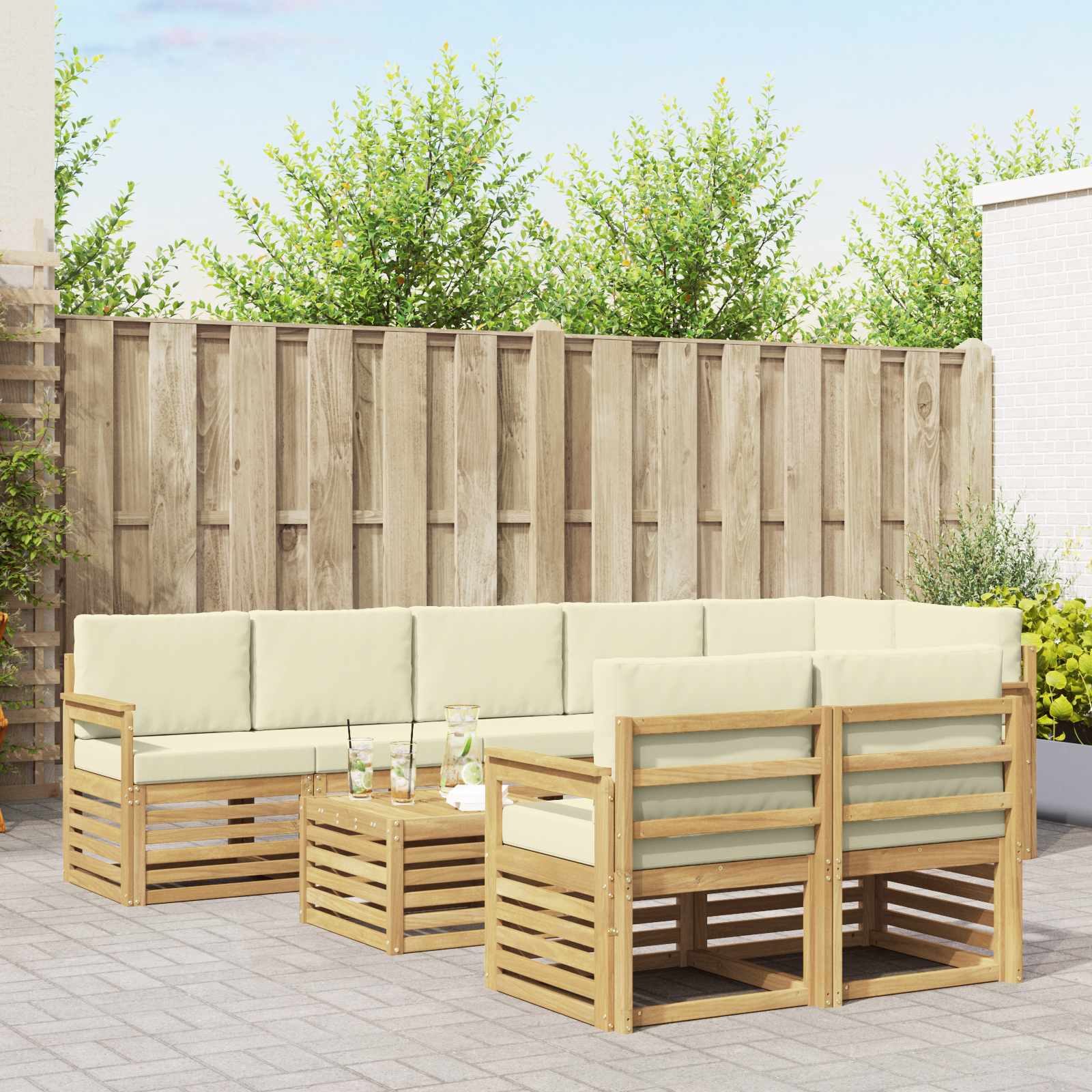 Outdoor-Sofagarnitur 8 pcs Weiß und Creme 59 x 59 x 37 cm