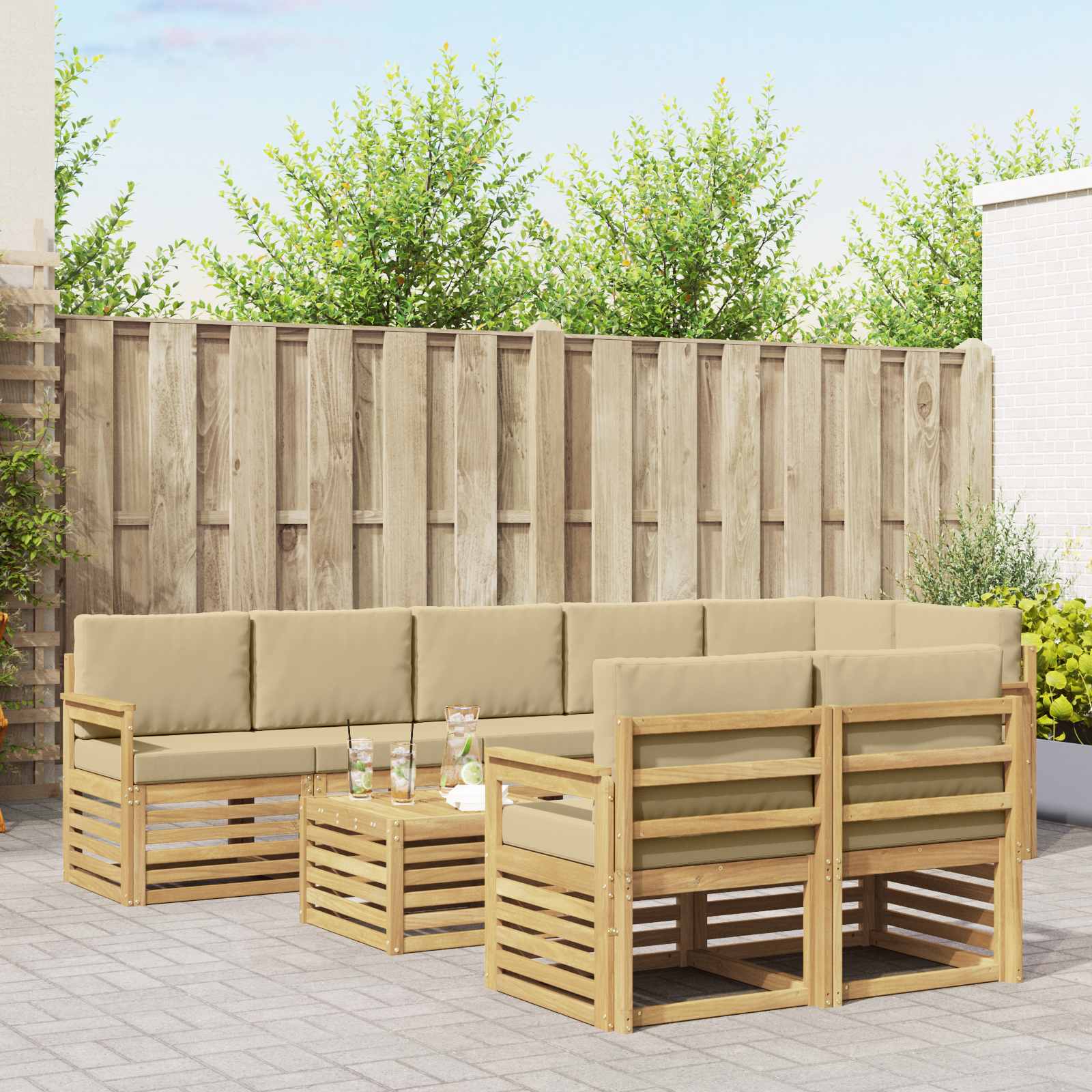 Outdoor-Sofagarnitur 8 pcs Weiß und Beige 59 x 59 x 37 cm