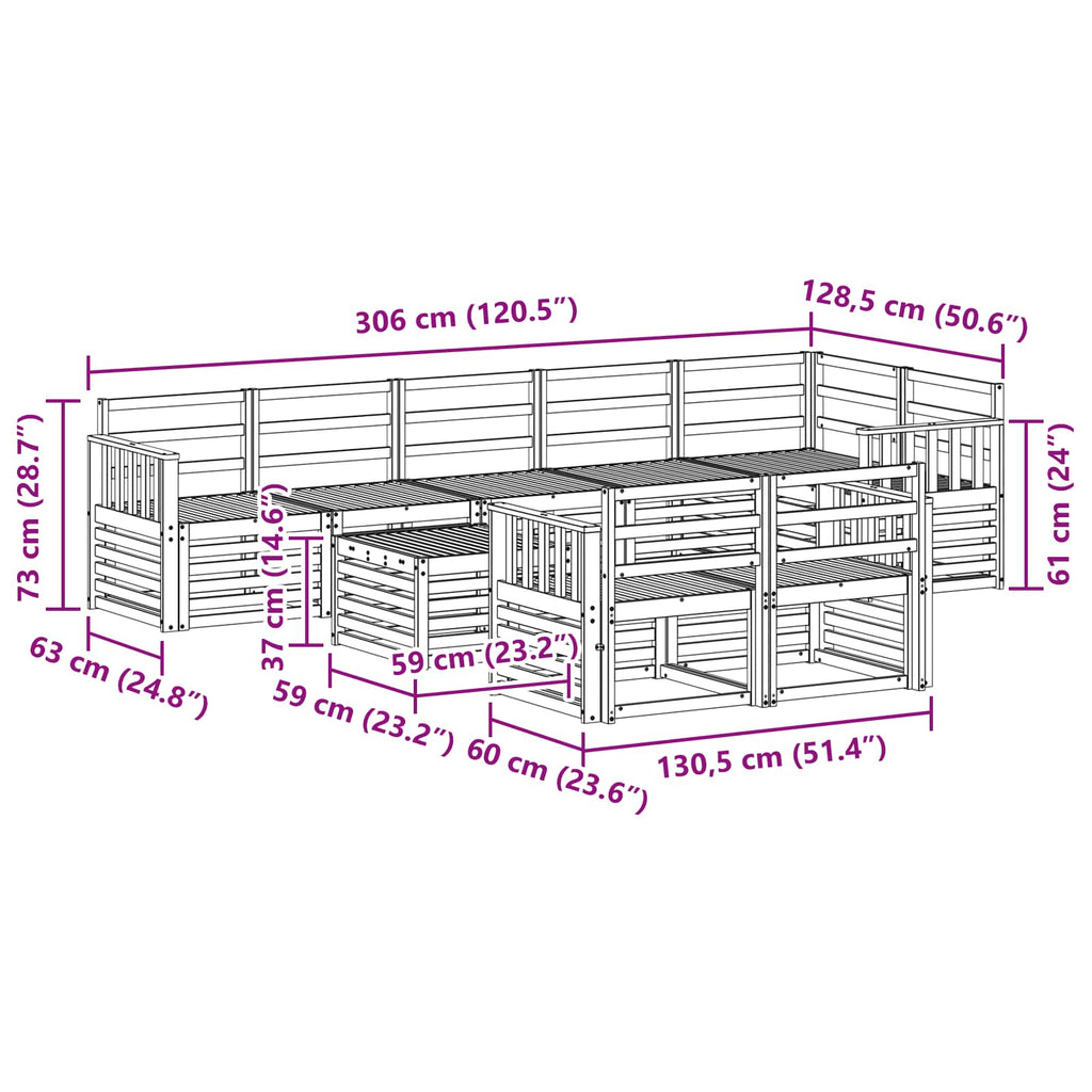 Outdoor-Sofagarnitur 9 pcs Weiß 59 x 59 x 37 cm