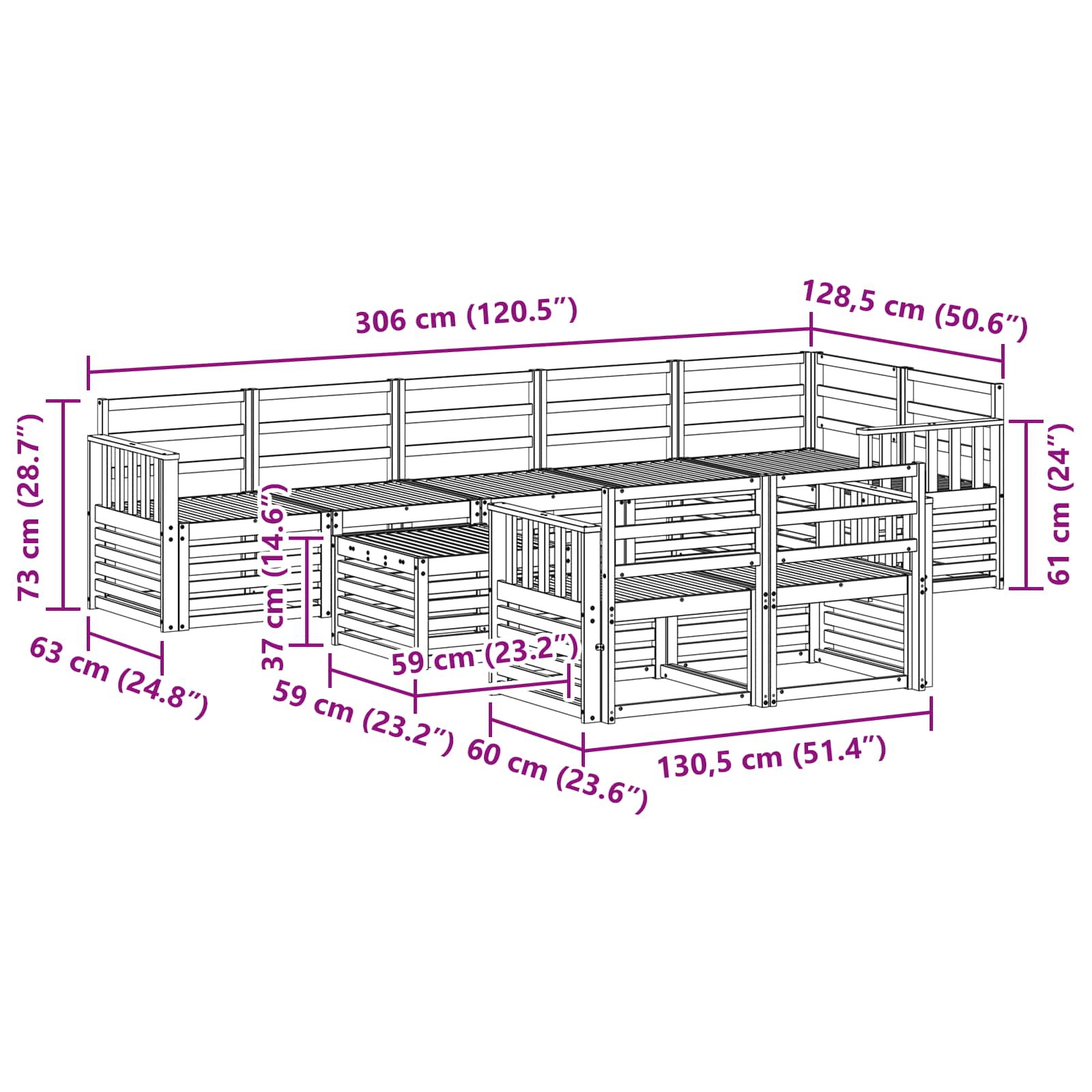 Outdoor-Sofagarnitur 9 pcs Weiß 59 x 59 x 37 cm