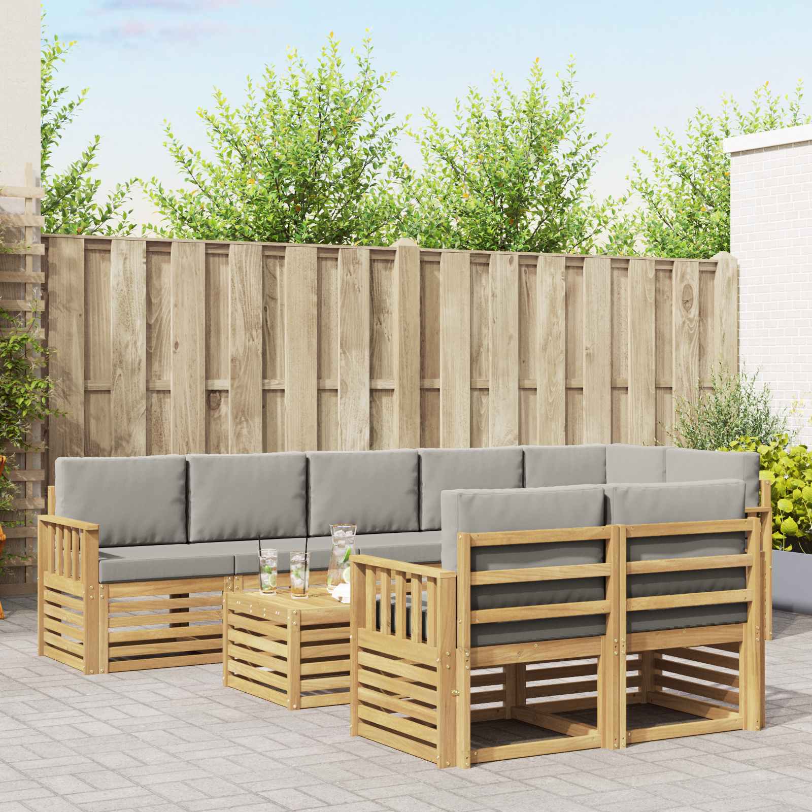 Outdoor-Sofagarnitur 8 pcs Weiß und Hellgrau 59 x 59 x 37 cm