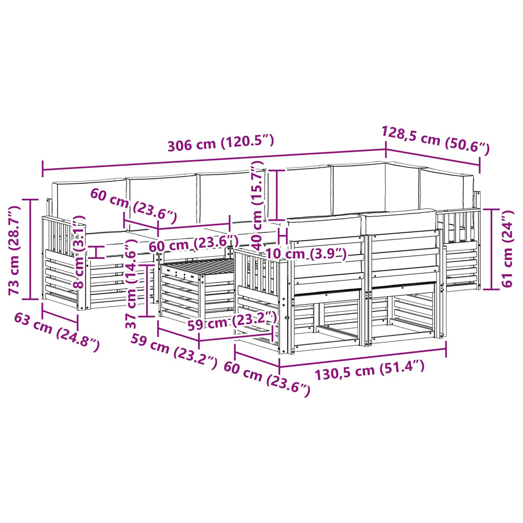 Outdoor-Sofagarnitur 8 pcs Weiß und Hellgrau 59 x 59 x 37 cm