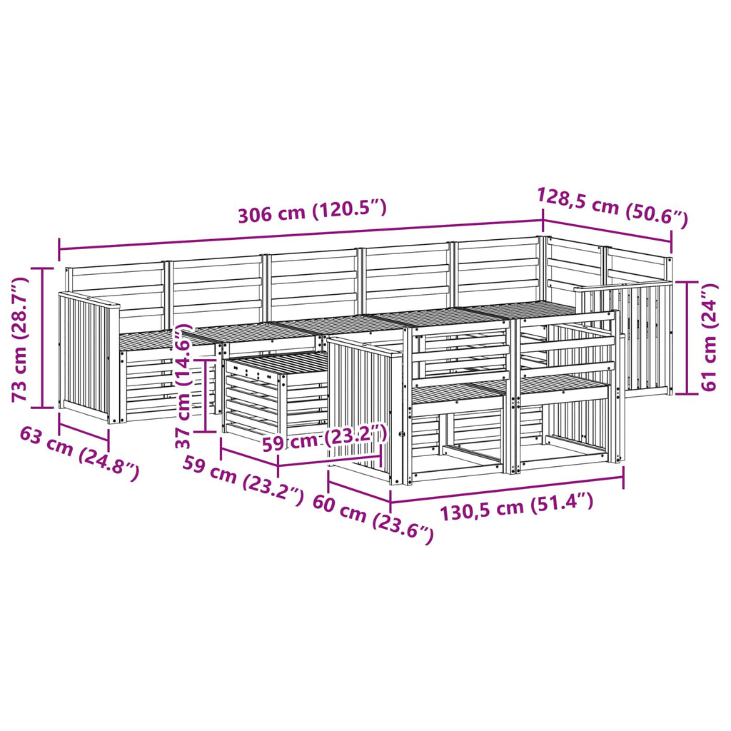 Outdoor-Sofagarnitur 9 pcs Weiß 59 x 59 x 37 cm
