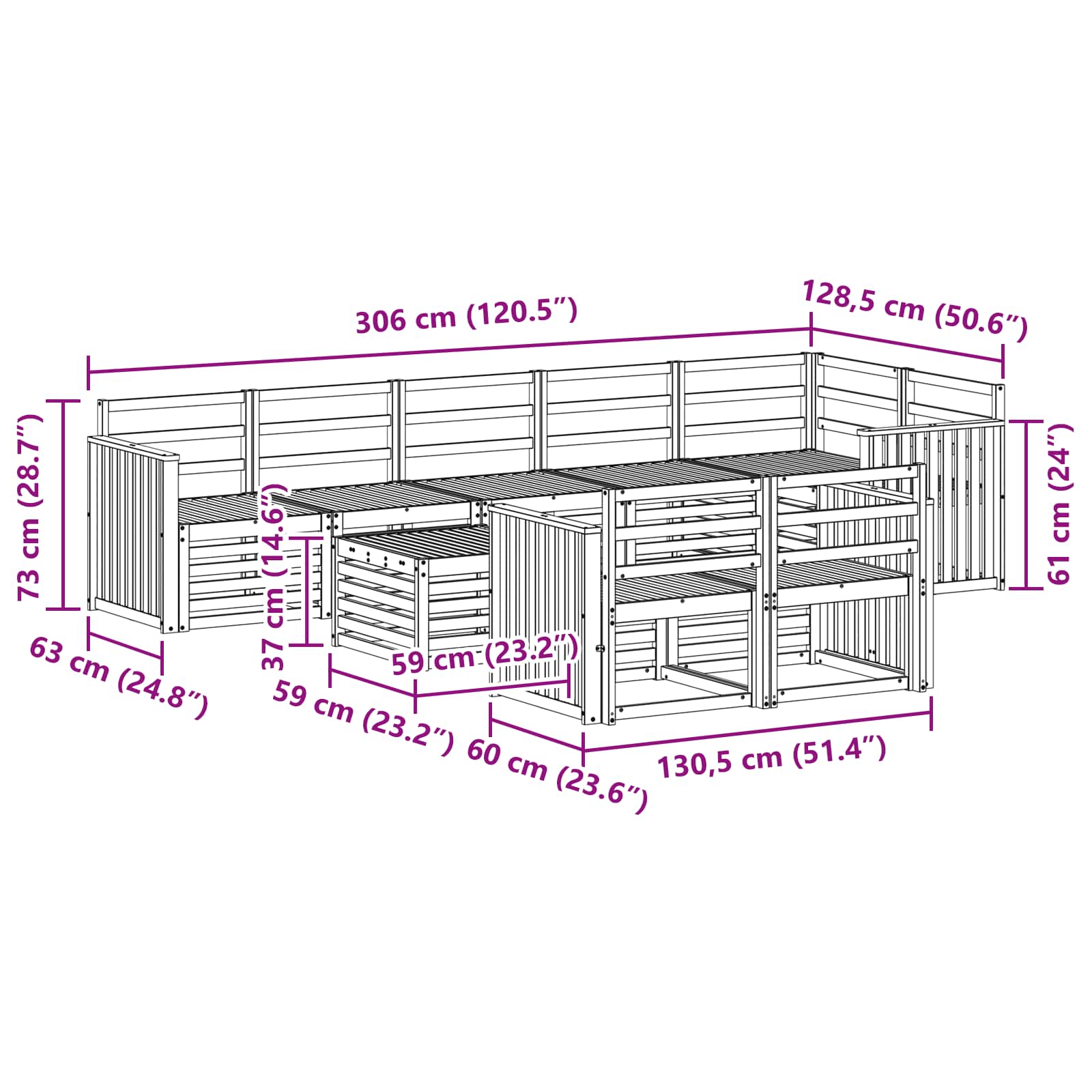 Outdoor-Sofagarnitur 9 pcs Weiß 59 x 59 x 37 cm