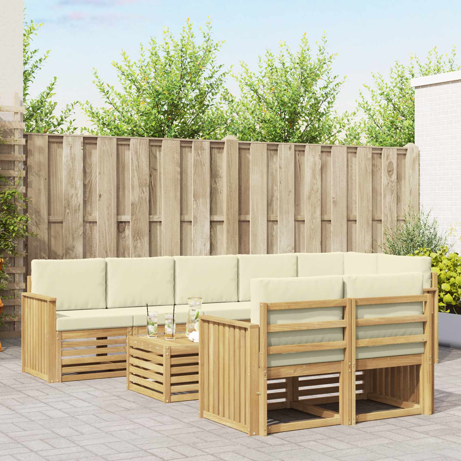 Outdoor-Sofagarnitur 9 pcs Weiß und Creme 59 x 59 x 37 cm