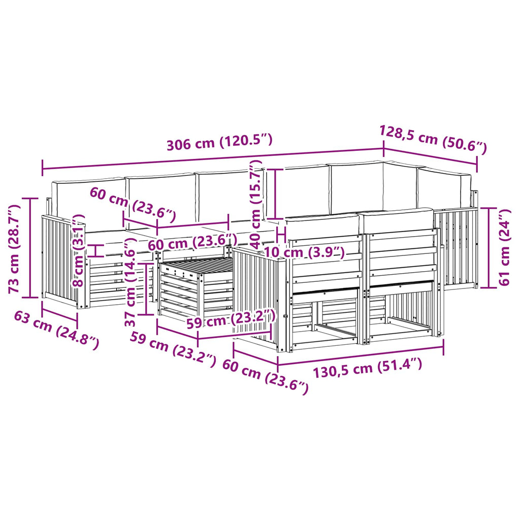 Outdoor-Sofagarnitur 9 pcs Weiß und Creme 59 x 59 x 37 cm