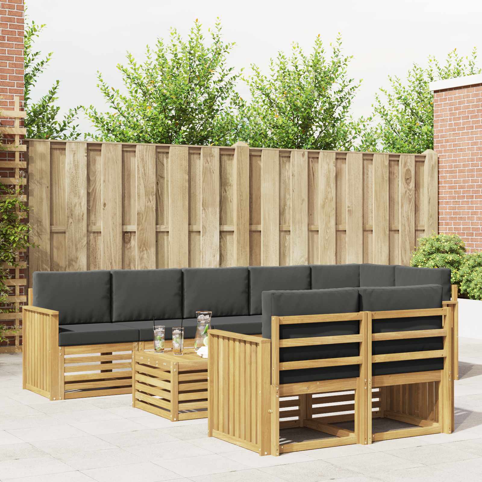 Outdoor-Sofagarnitur 9 pcs Weiß und Anthrazit 59 x 59 x 37 cm