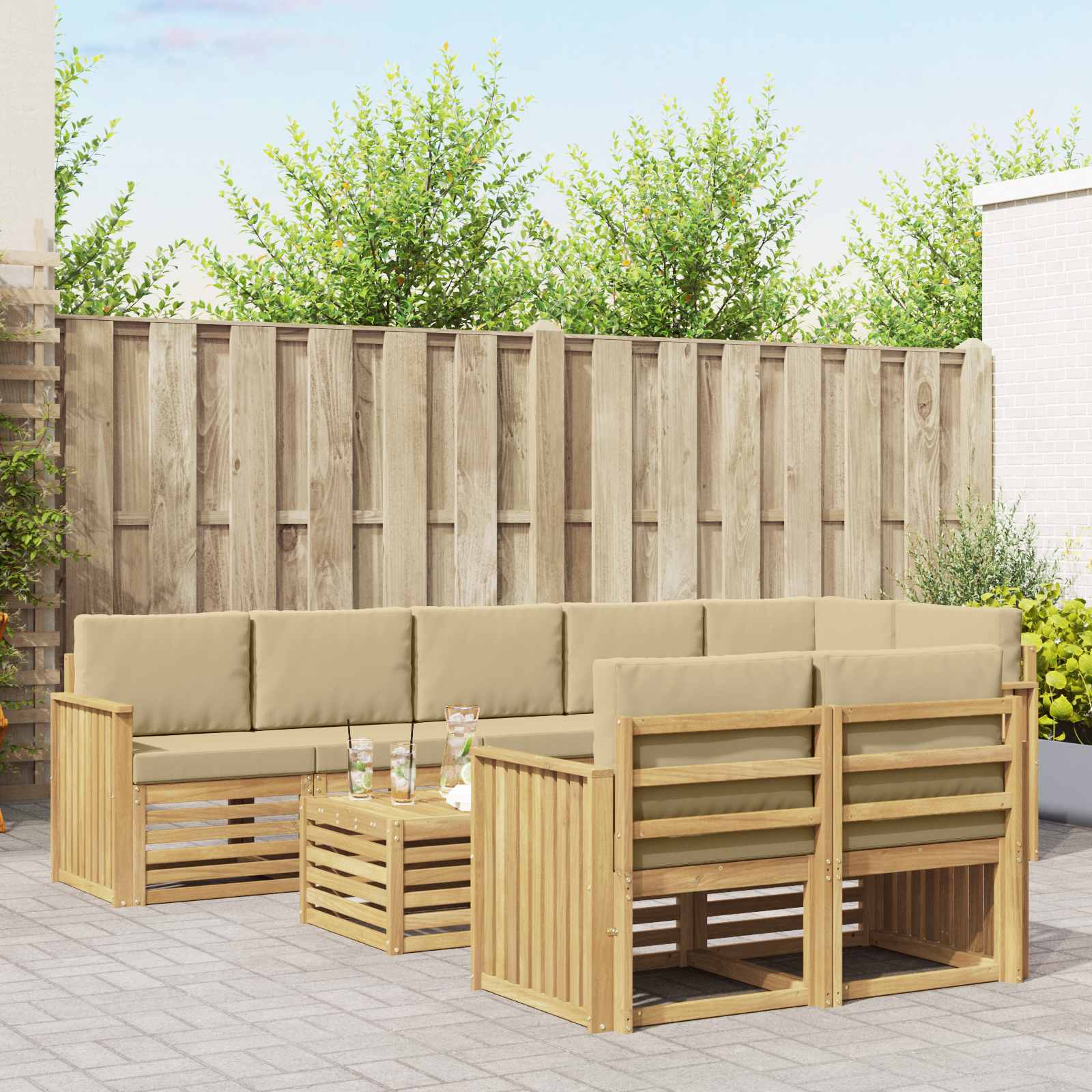 Outdoor-Sofagarnitur 9 pcs Weiß und Beige 59 x 59 x 37 cm