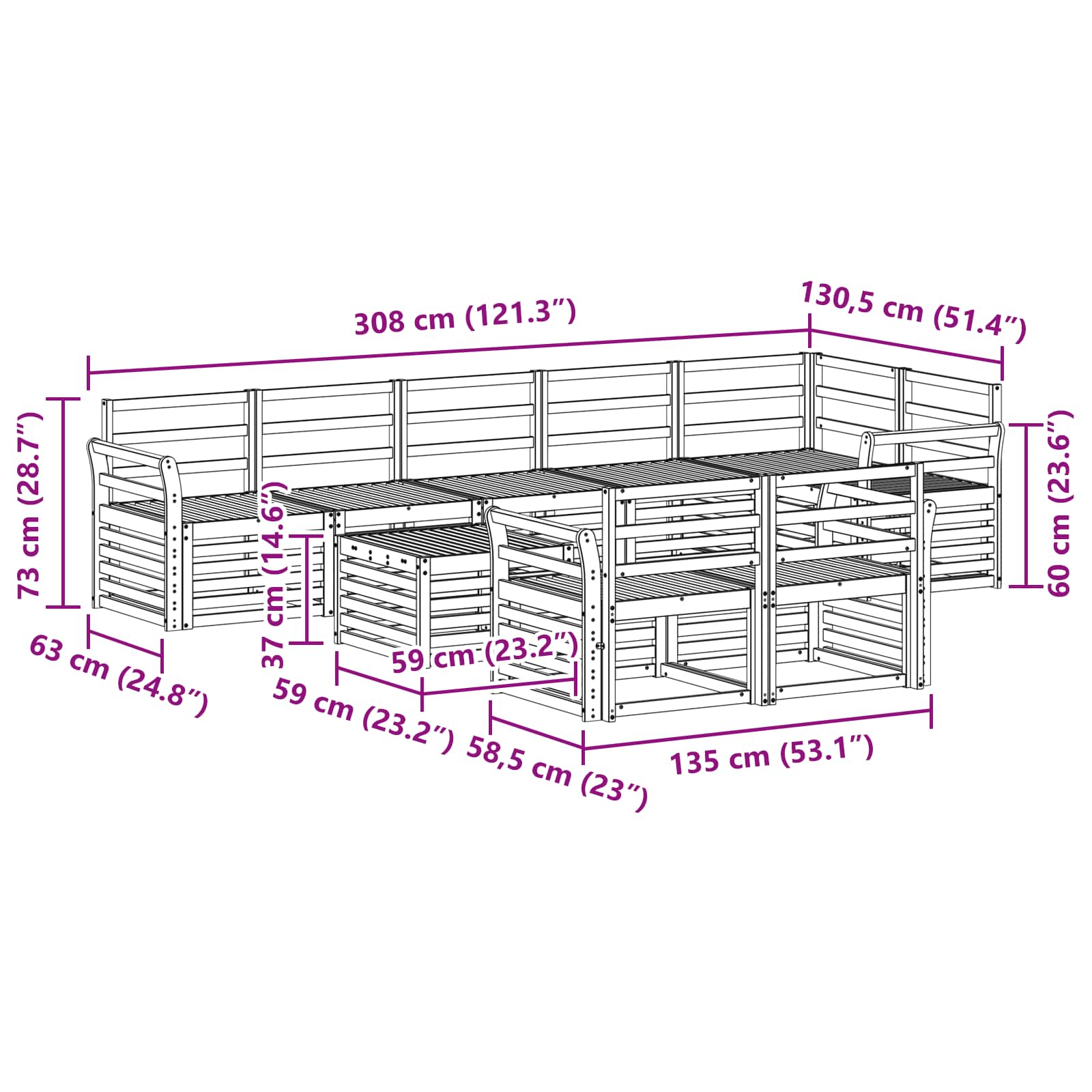 Outdoor-Sofagarnitur 9 pcs Weiß 59 x 59 x 37 cm