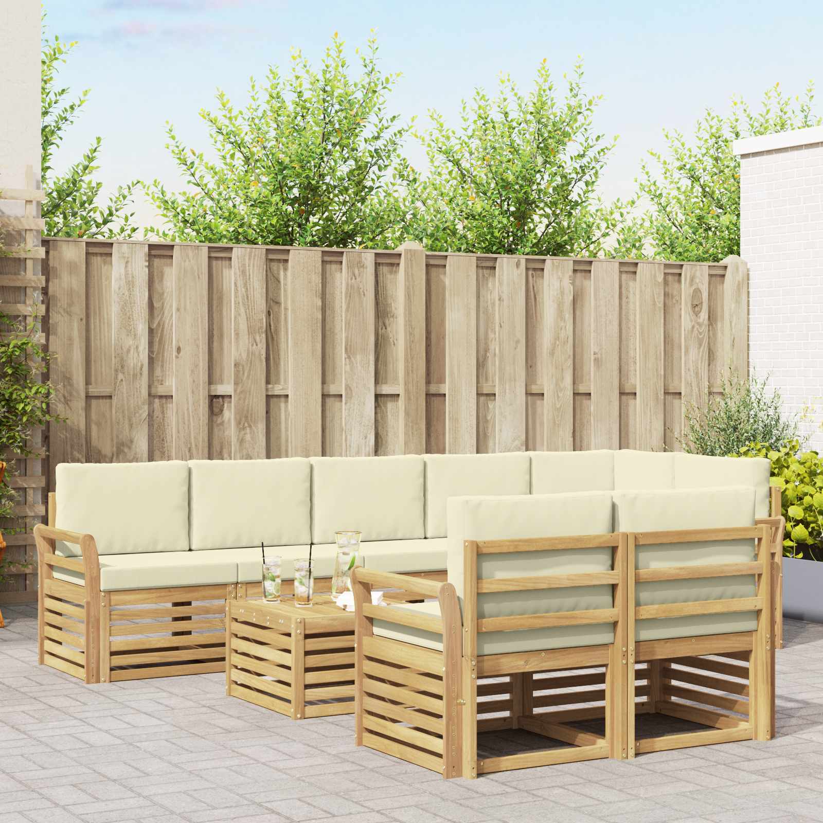 Outdoor-Sofagarnitur 9 pcs Weiß und Creme 59 x 59 x 37 cm