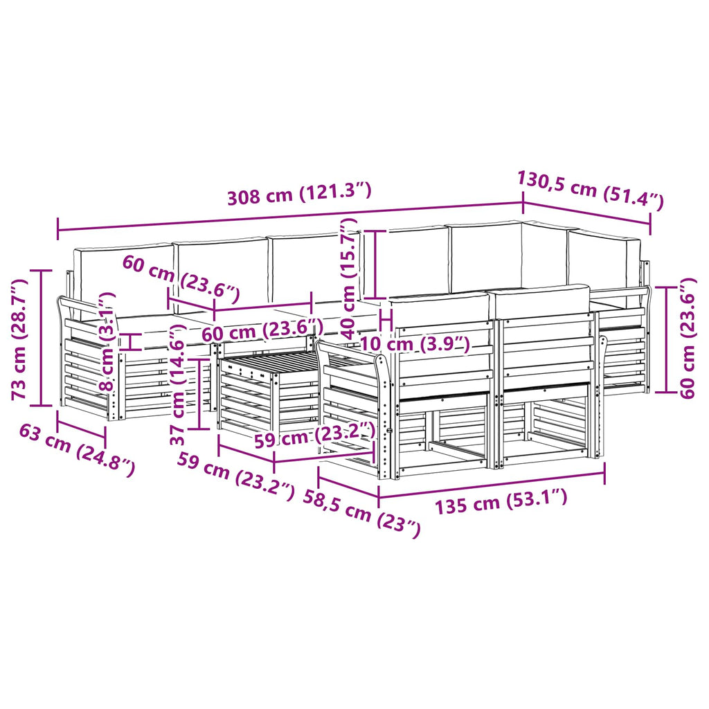 Outdoor-Sofagarnitur 9 pcs Weiß und Anthrazit 59 x 59 x 37 cm