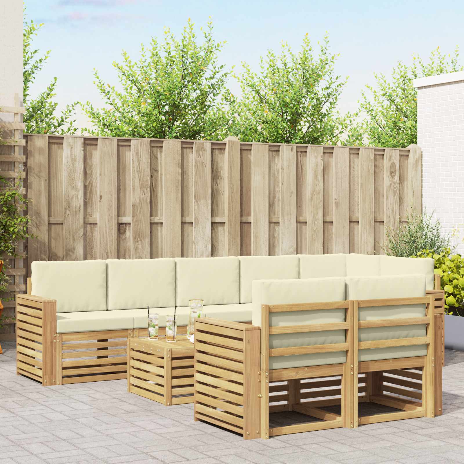Outdoor-Sofagarnitur 9 pcs Weiß und Creme 59 x 59 x 37 cm