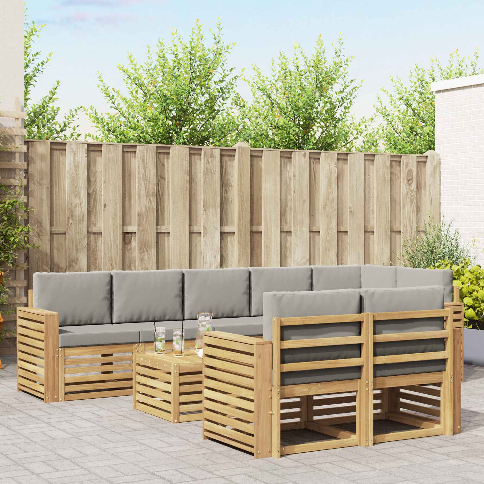 Outdoor-Sofagarnitur 9 pcs Weiß und Hellgrau 59 x 59 x 37 cm