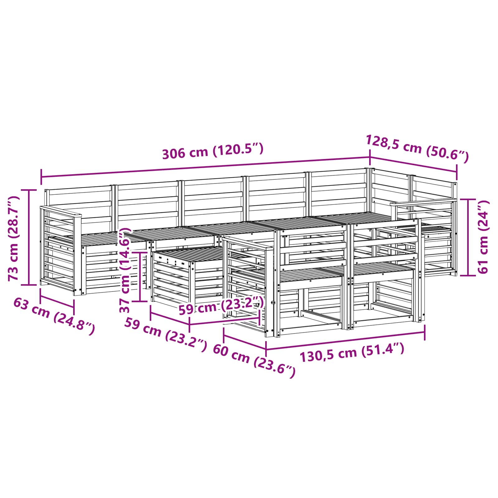 Outdoor-Sofagarnitur 9 pcs Weiß 59 x 59 x 37 cm