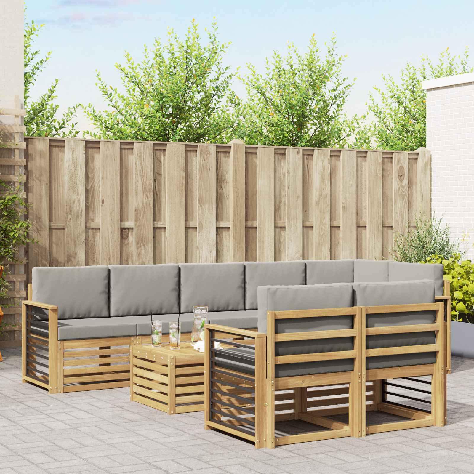 Outdoor-Sofagarnitur 9 pcs Weiß und Hellgrau 59 x 59 x 37 cm