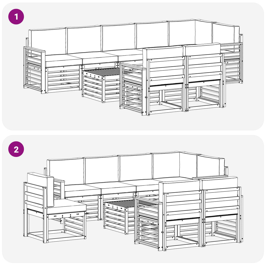 Outdoor-Sofagarnitur 9 pcs Weiß und Hellgrau 59 x 59 x 37 cm