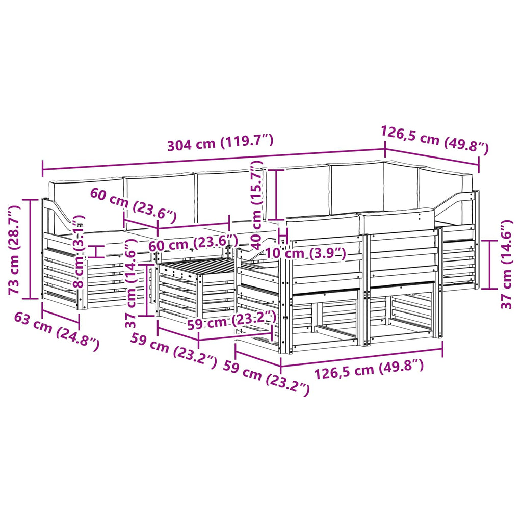Sofagarnituren 9 pcs Weiß und Creme Massivholz Akazie