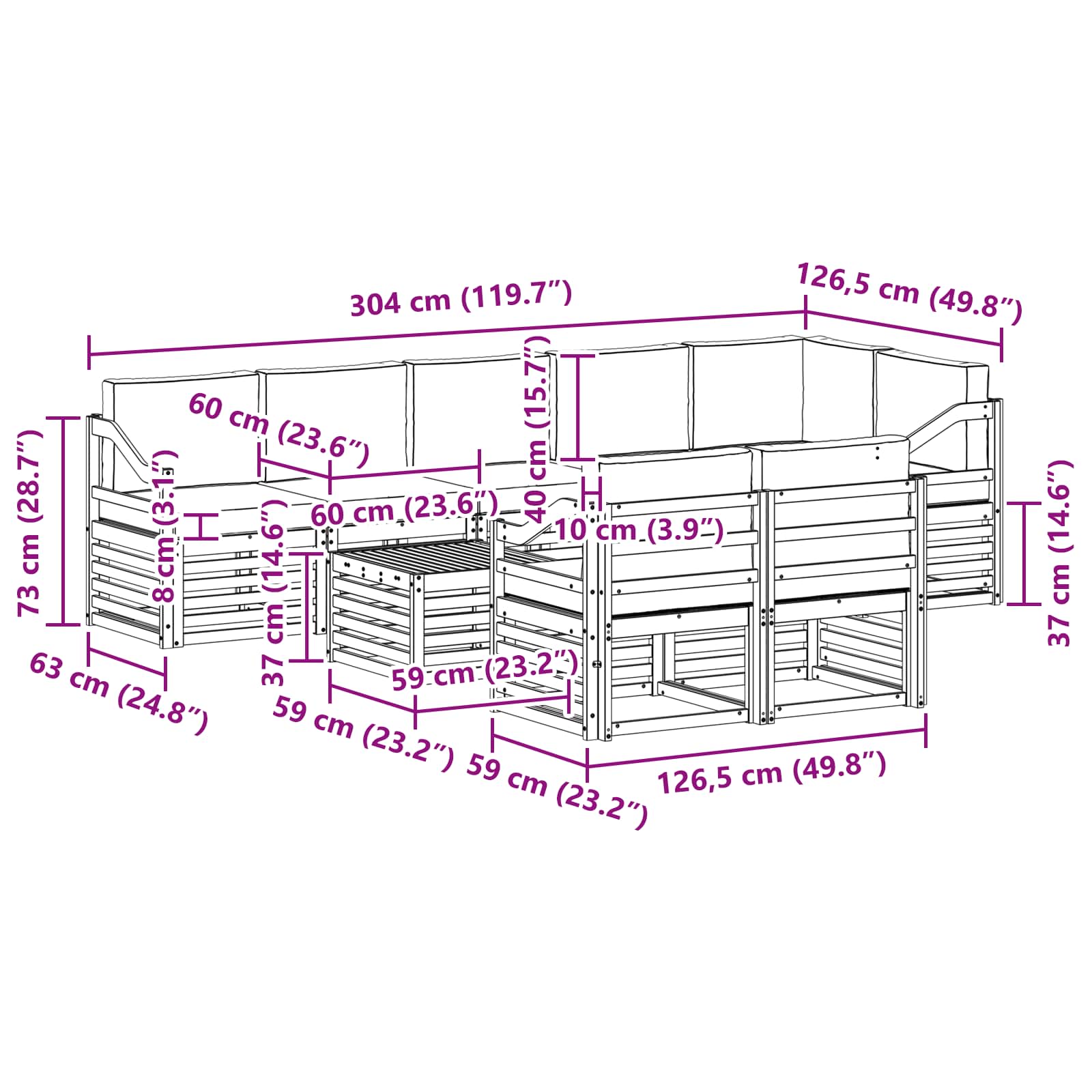Sofagarnituren 9 pcs Weiß und Creme Massivholz Akazie