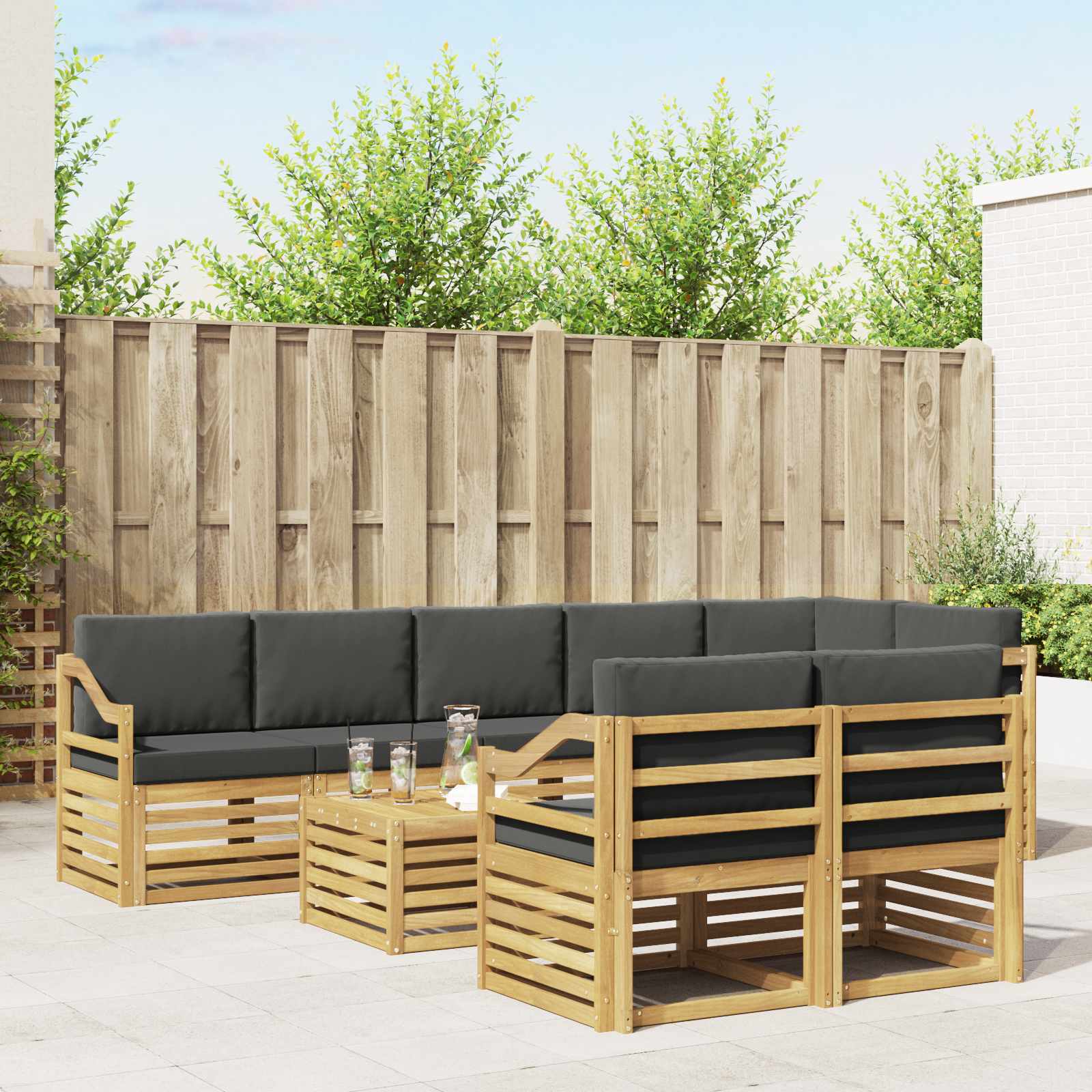 Outdoor-Sofagarnitur 8 pcs Weiß und Anthrazit 59 x 59 x 37 cm