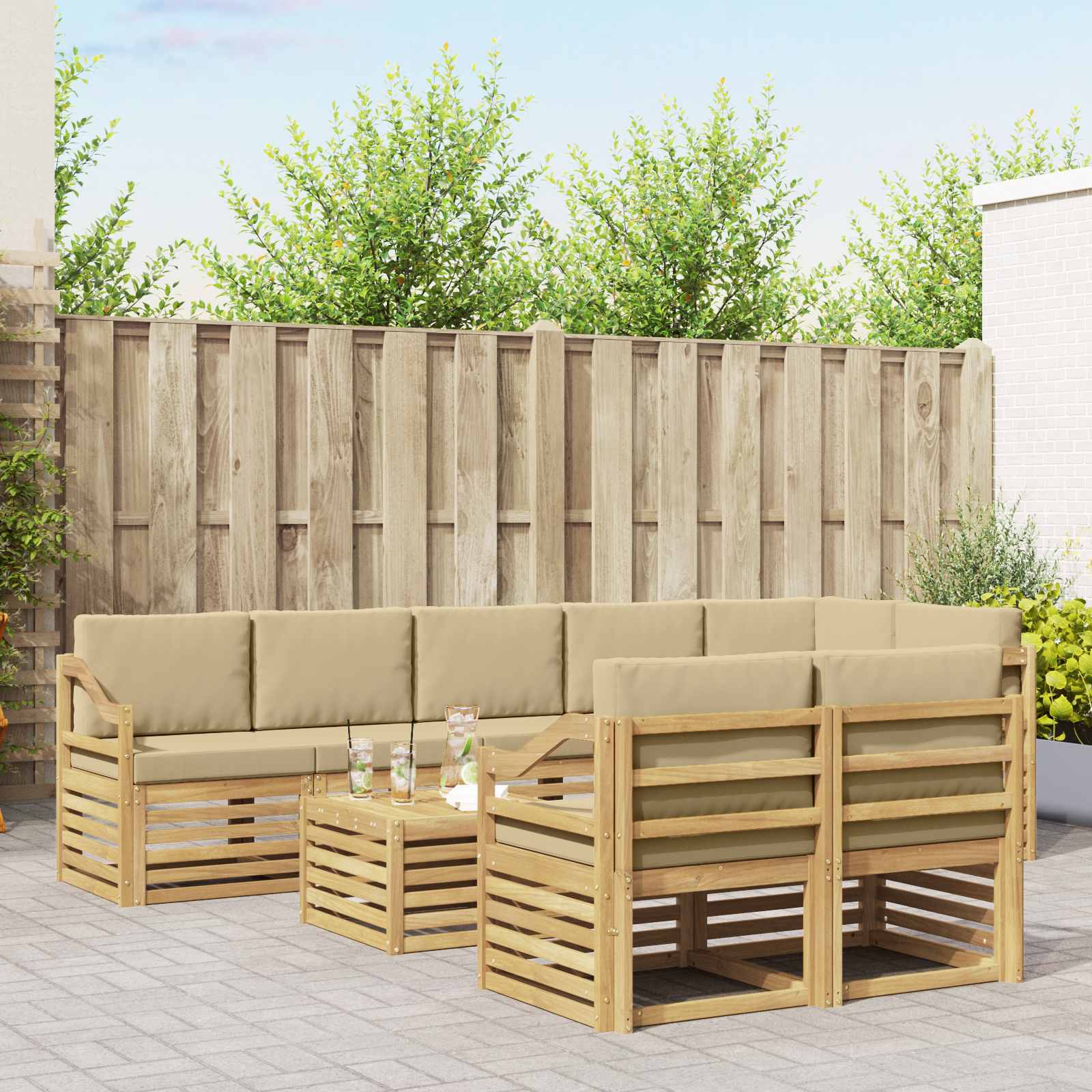 Outdoor-Sofagarnitur 9 pcs Weiß und Beige 59 x 59 x 37 cm