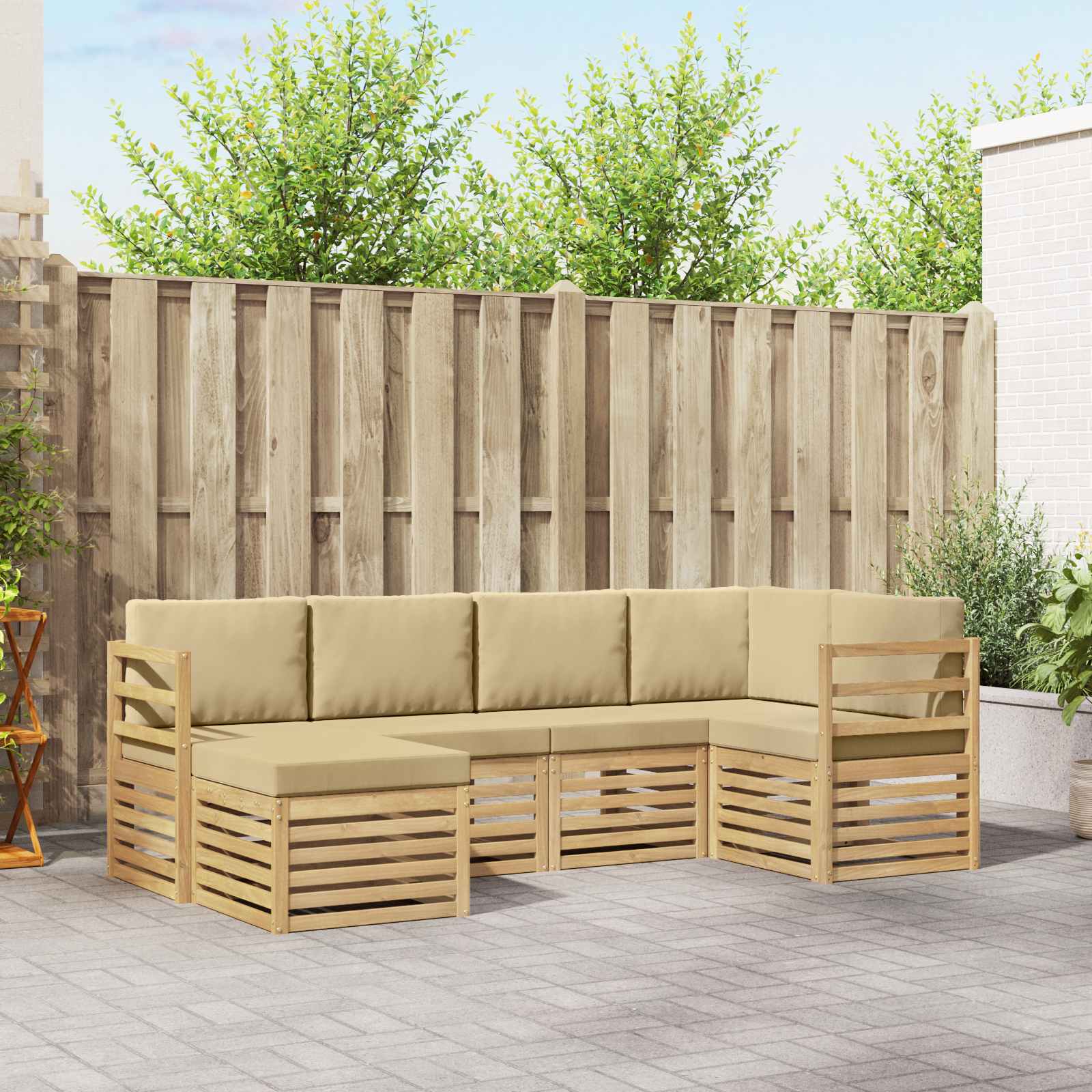 Outdoor-Sofagarnitur 6 pcs Weiß und Beige Polyester