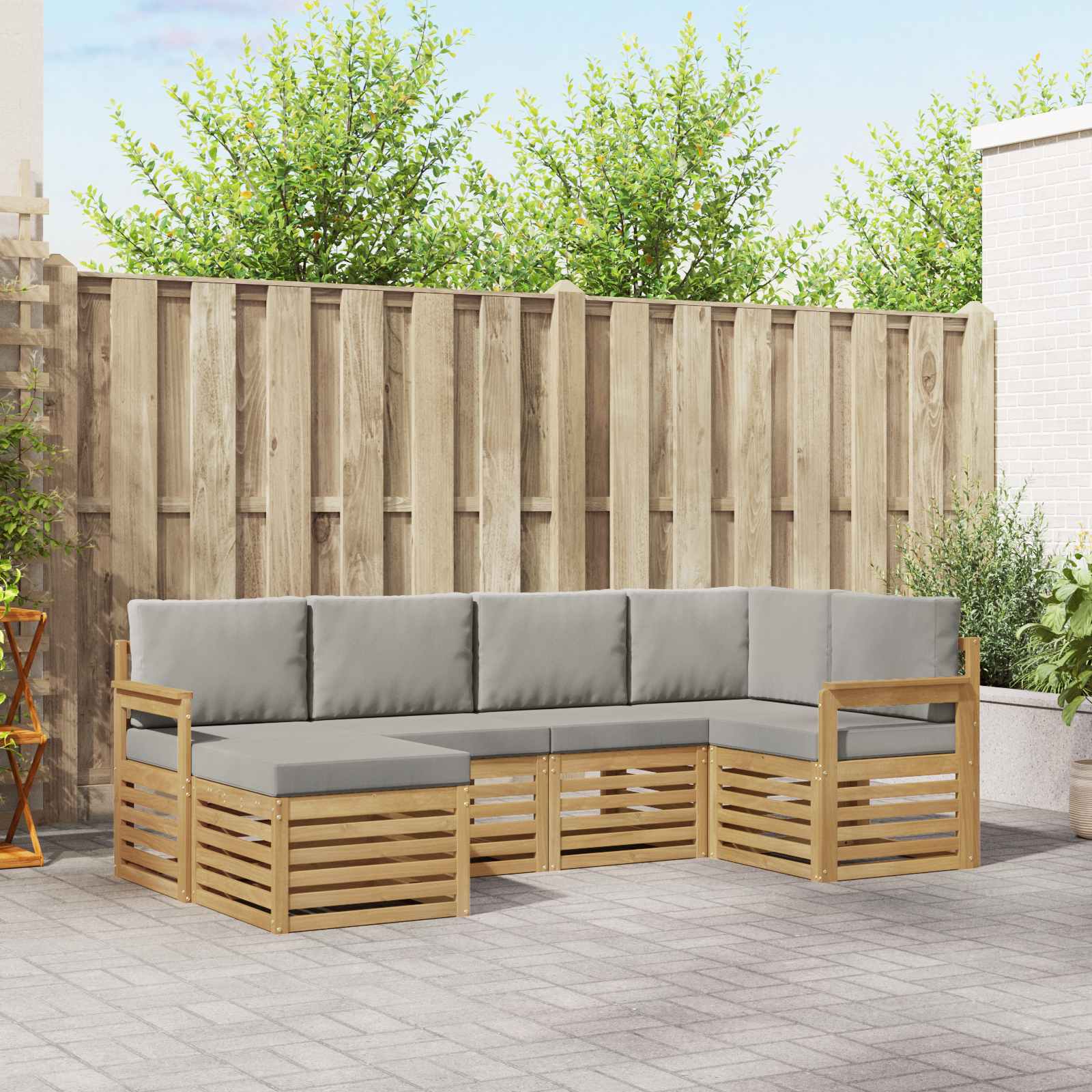 Outdoor-Sofagarnitur 6 pcs Weiß und Hellgrau