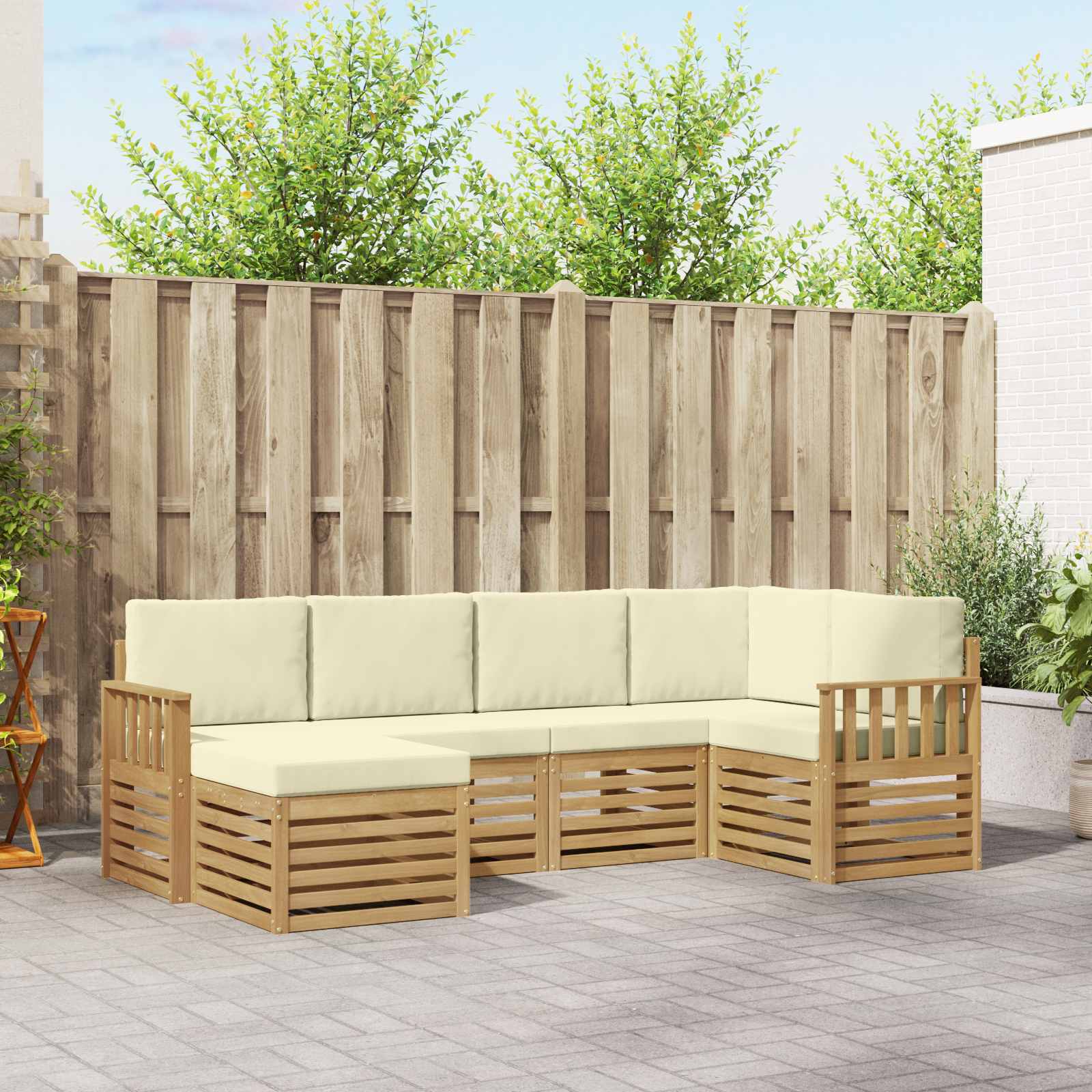 Outdoor-Sofagarnitur 6 pcs Weiß und Creme Polyester