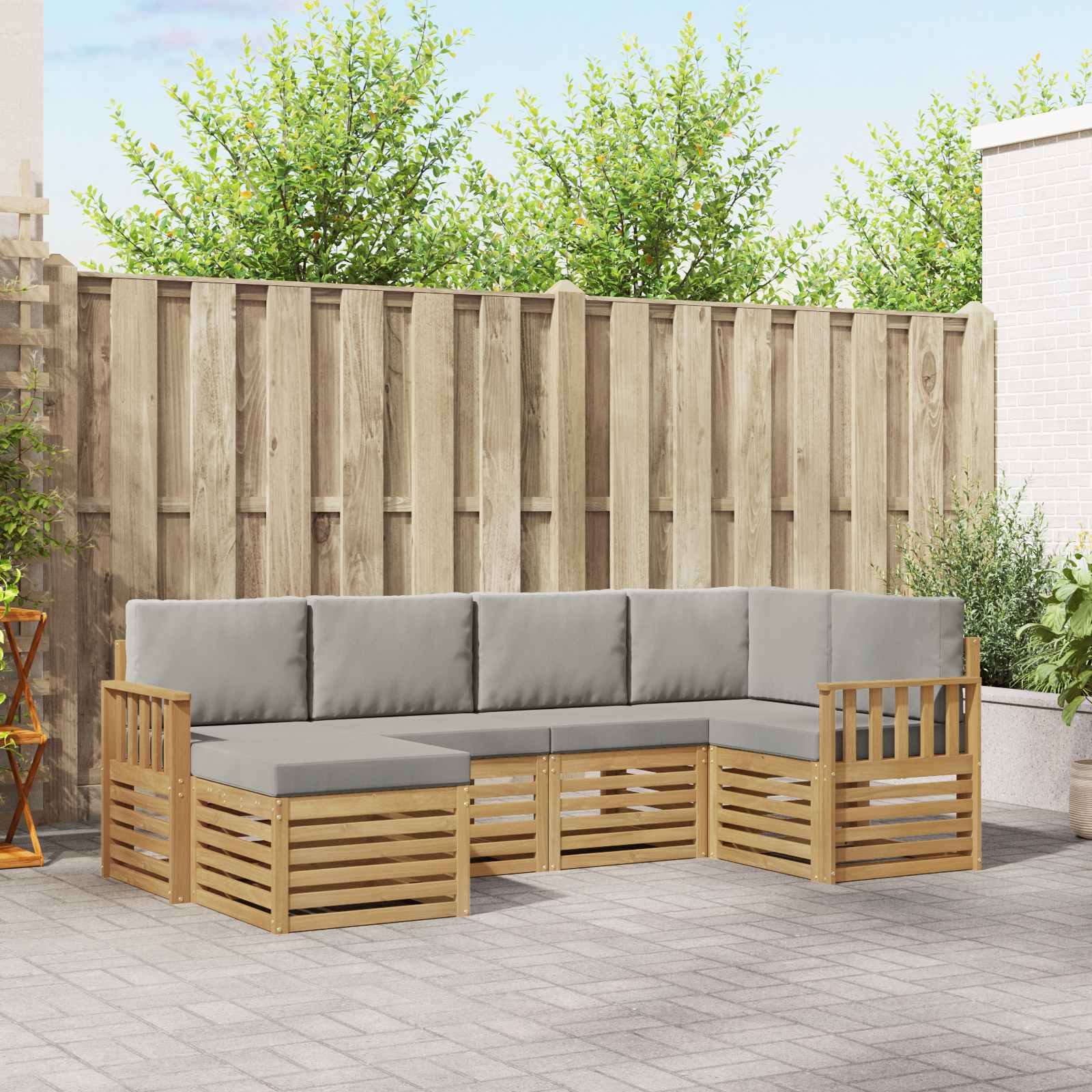 Outdoor-Sofagarnitur 6 pcs Weiß und Hellgrau