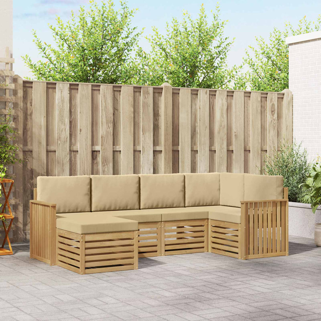 Outdoor-Sofagarnitur 6 pcs Weiß und Beige Polyester