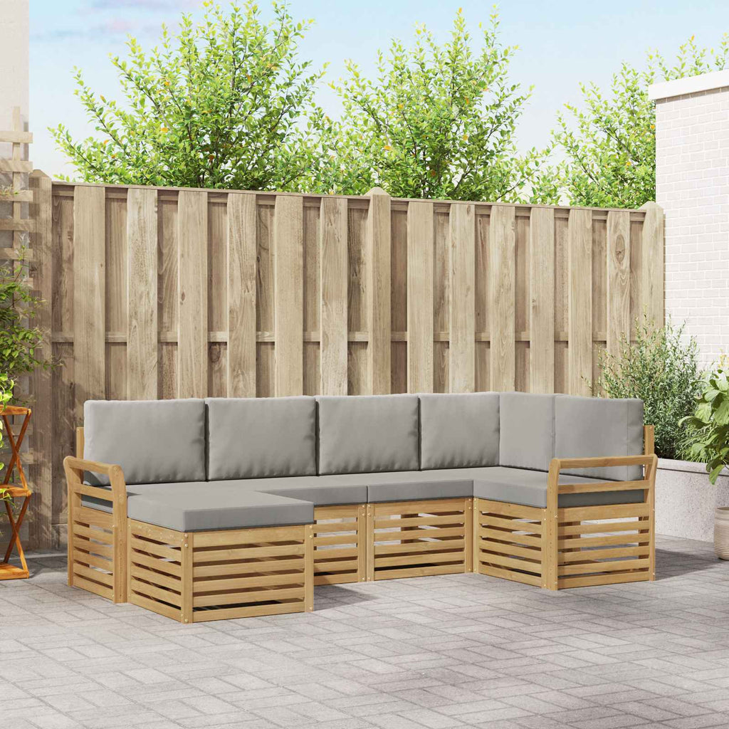 Outdoor-Sofagarnitur 6 pcs Weiß und Hellgrau Polyester
