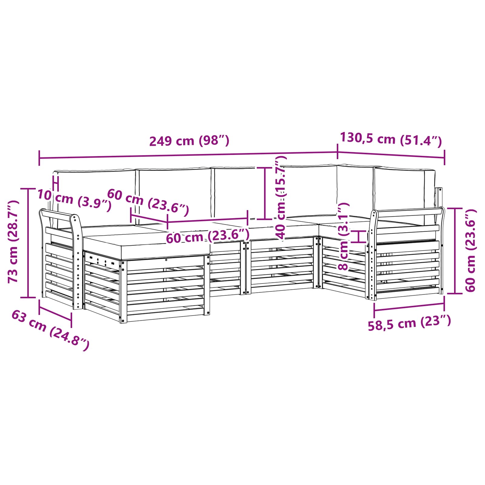 Outdoor-Sofagarnitur 6 pcs Weiß und Beige Polyester