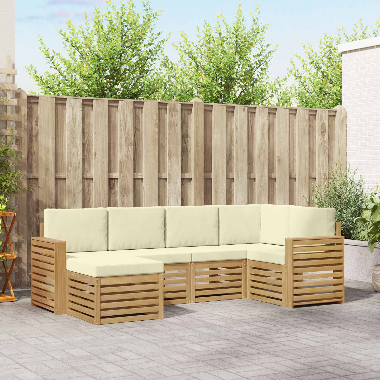 Outdoor-Sofagarnitur 6 pcs Weiß und Creme Polyester