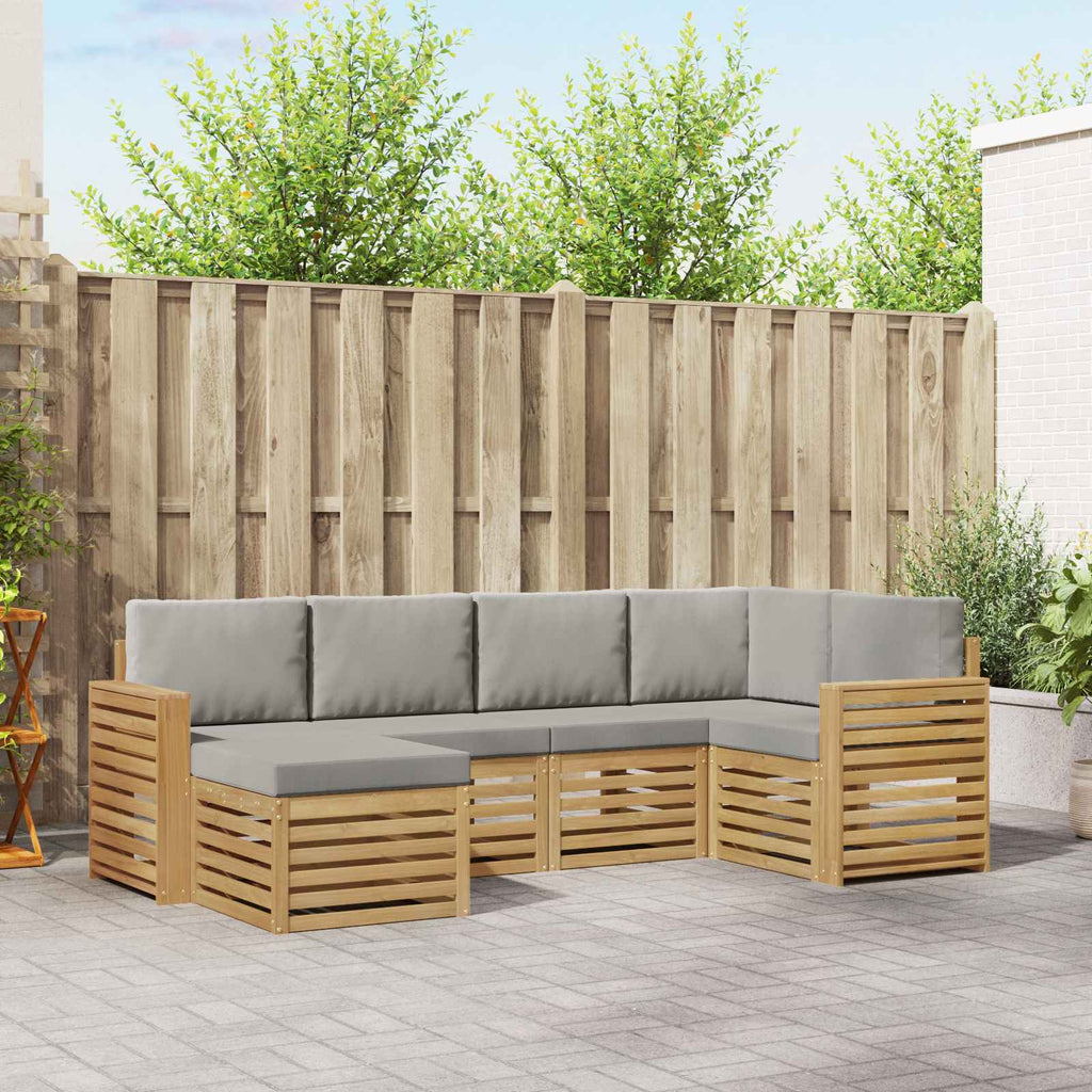 Outdoor-Sofagarnitur 6 pcs Weiß und Hellgrau Polyester