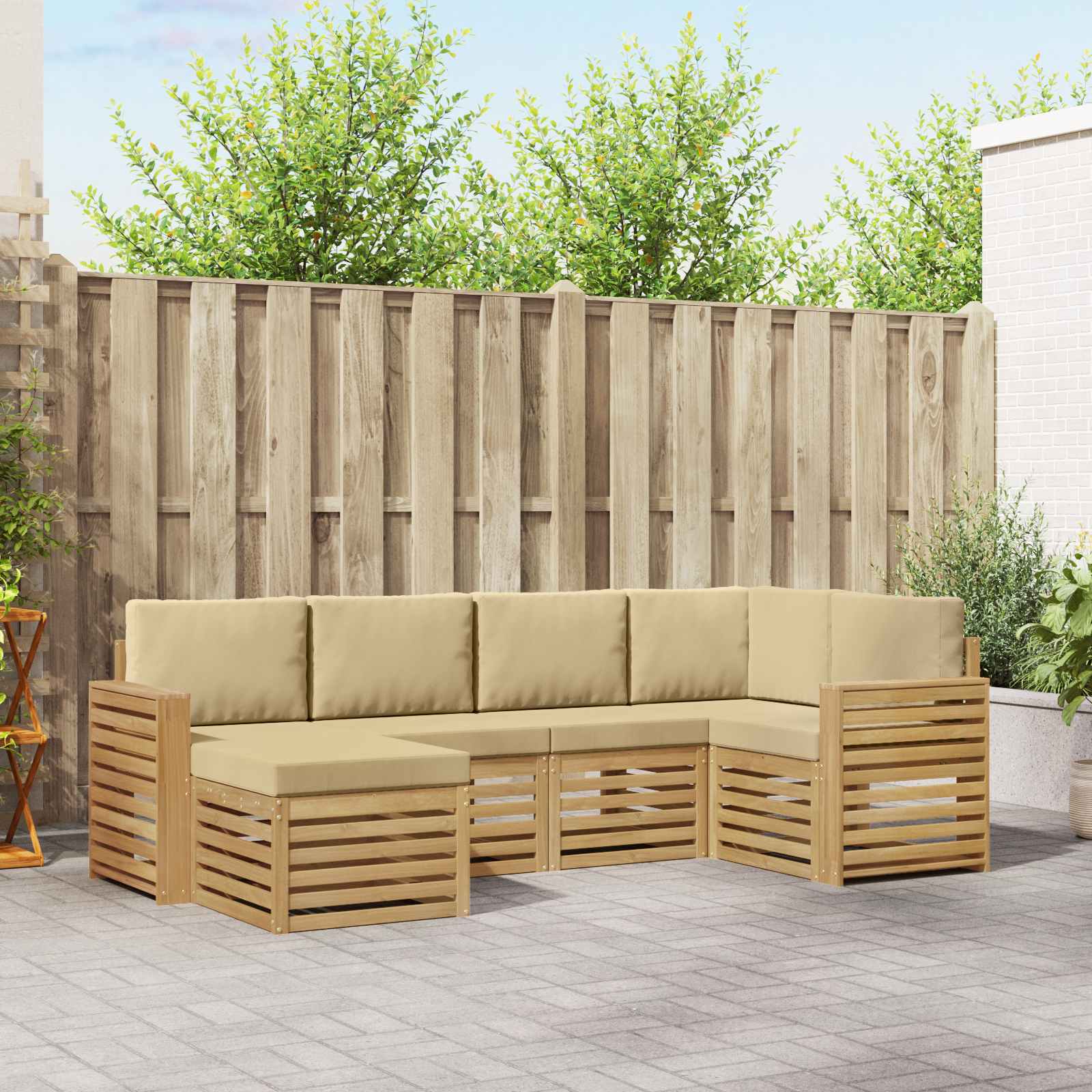 Outdoor-Sofagarnitur 6 pcs Weiß und Beige Polyester