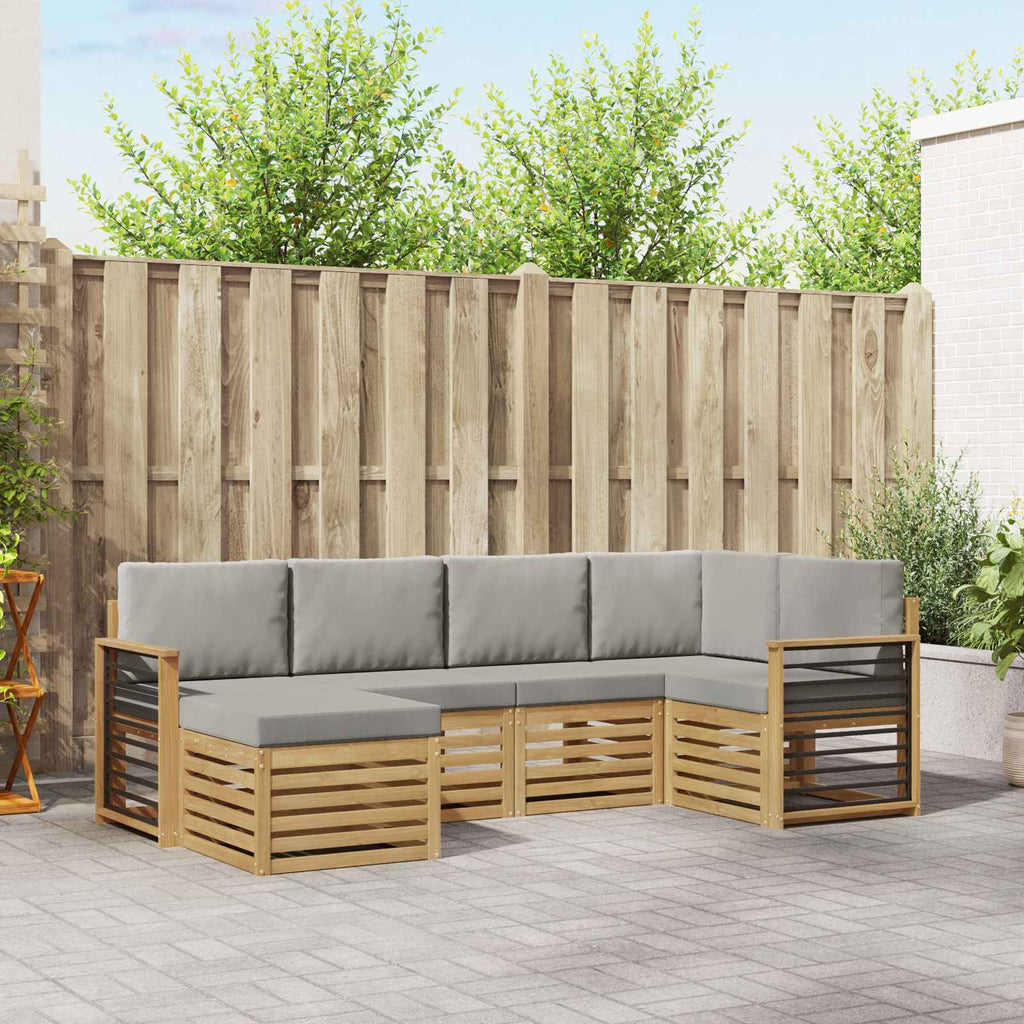 Outdoor-Sofagarnitur 6 pcs Weiß und Hellgrau Polyester